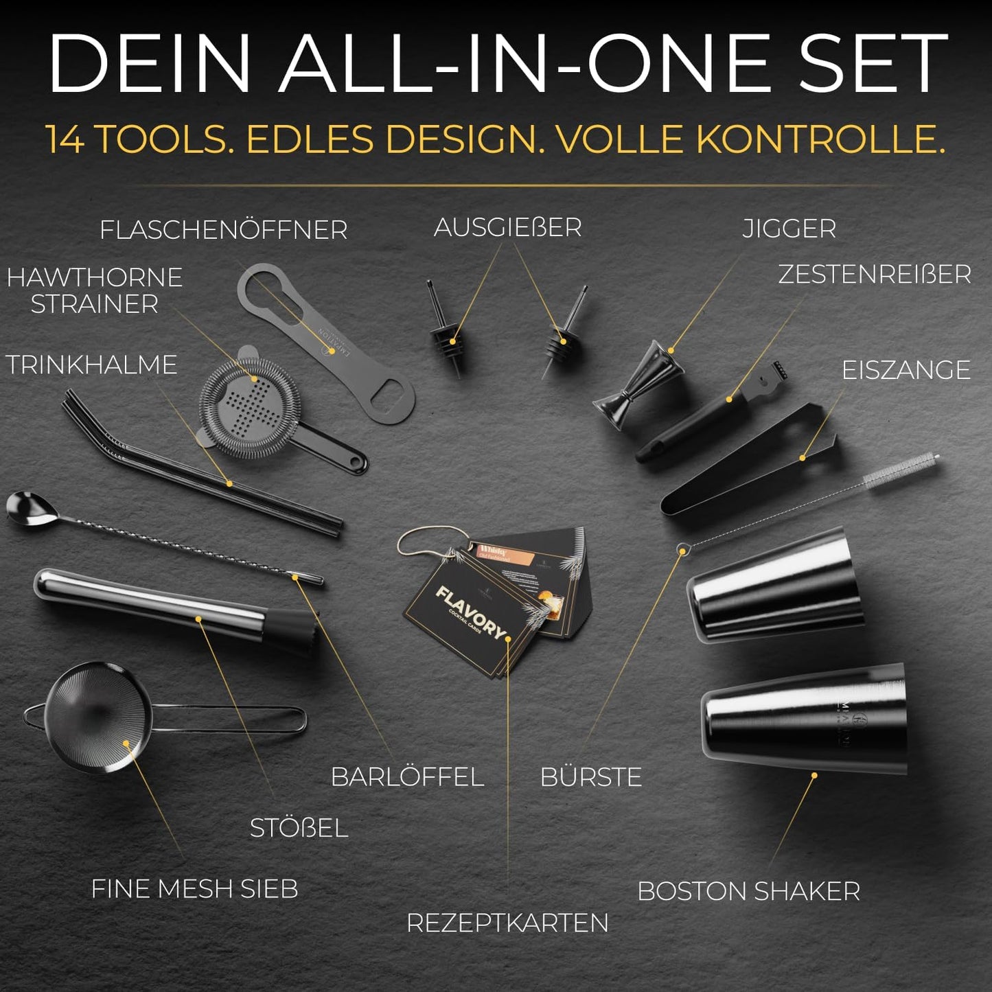 Cocktail Shaker Classic Set, 14-teilig, Classic Set Schwarz