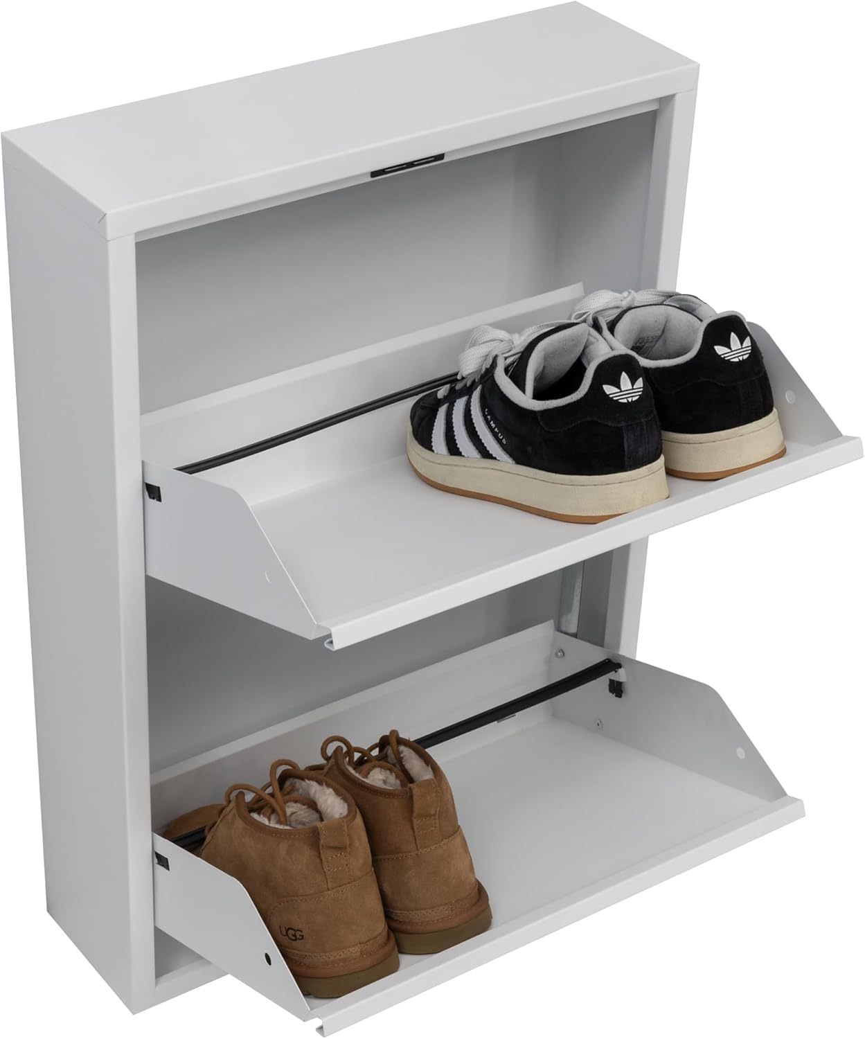 Kleiner Schuhschrank mit Magnetklappen (vormontiert), 2 Klappen Weiss