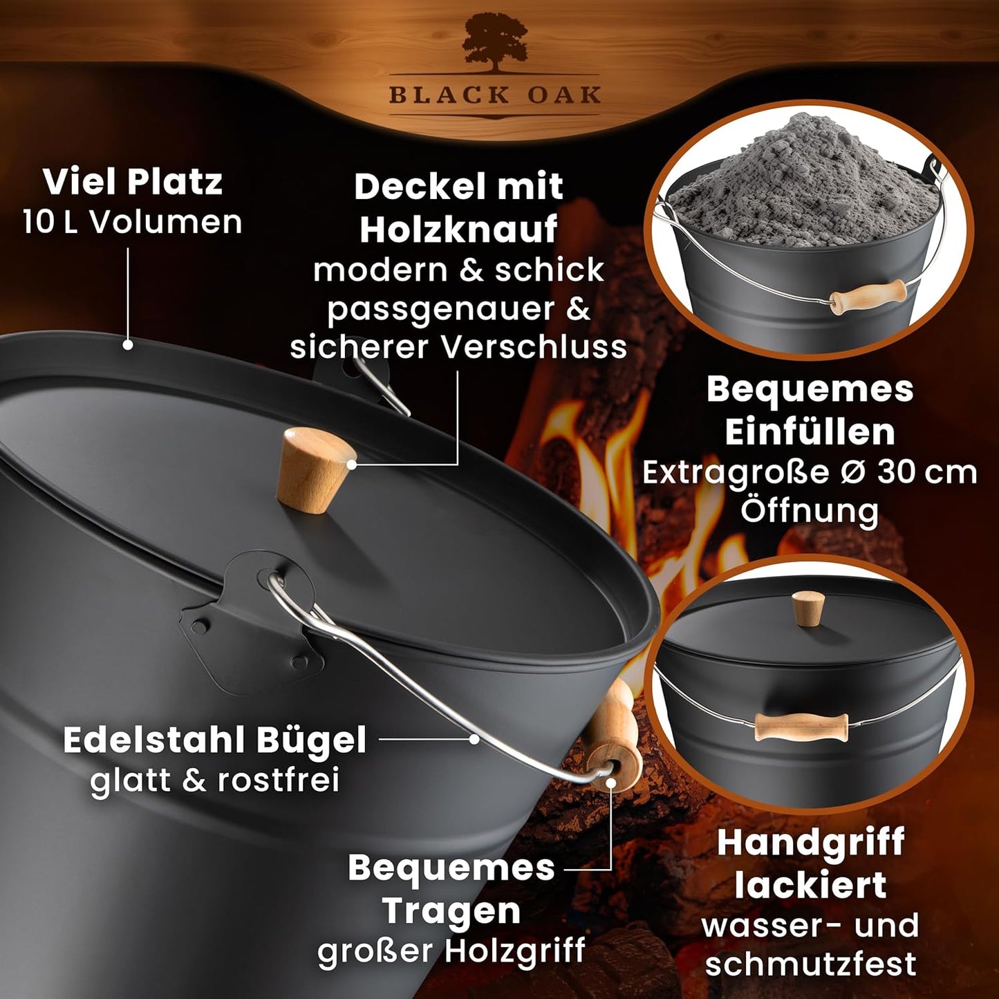 Ascheeimer Set, Fuego 10L Eimer + Kehrset