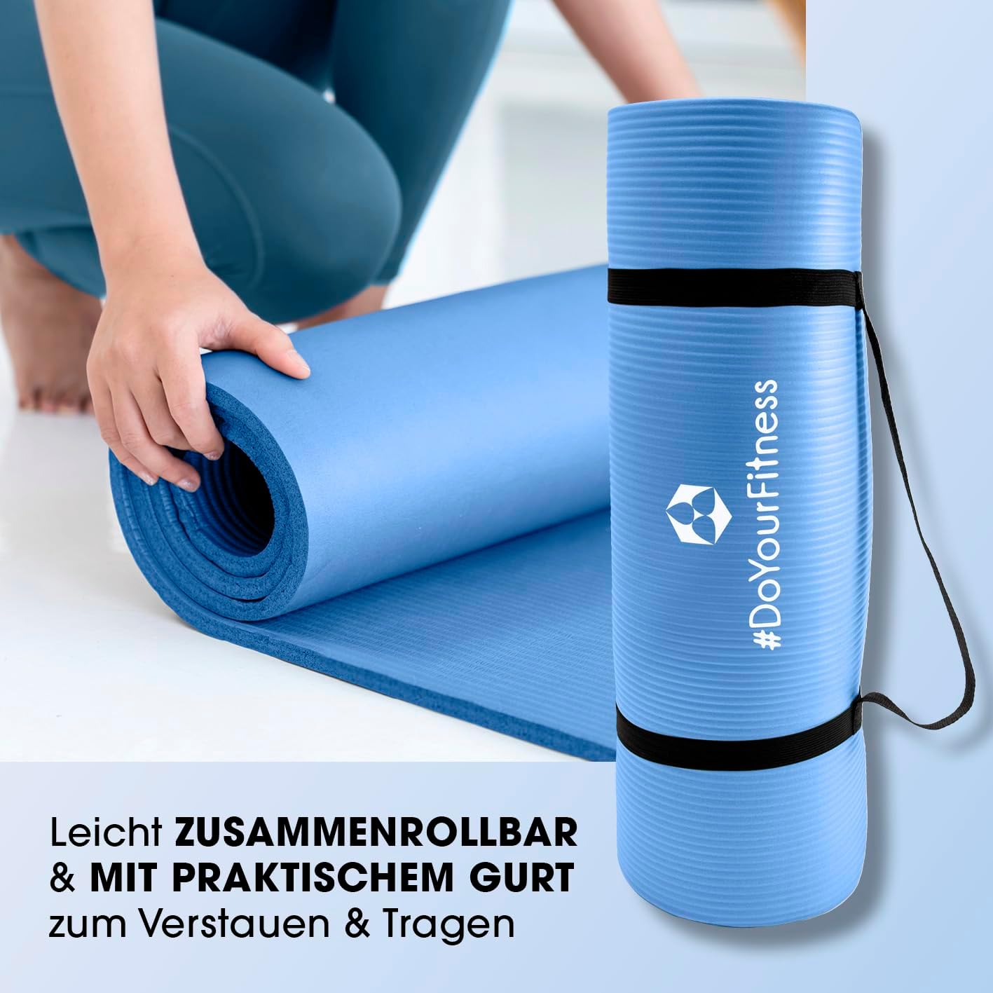 Rutschfeste Fitness- und Gymnastikmatte (Indoor/Outdoor), 183 x 61 x 1,5 cm blau