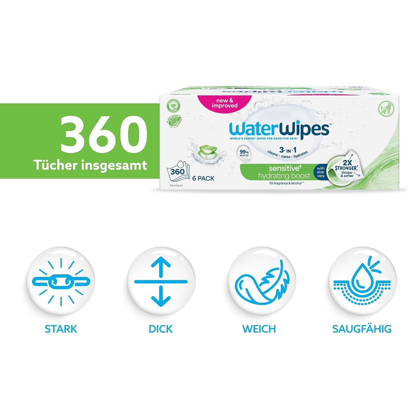 360 x Sensitive+ Hydrating Boost Feuchttücher, 360 stück (6er Pack)