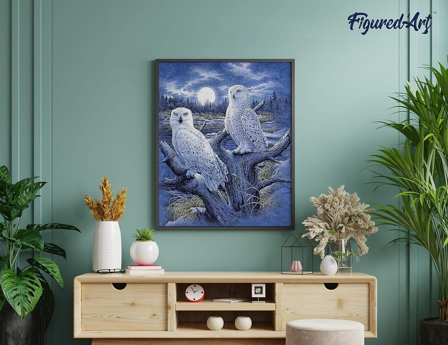 Diamond Painting, 40 x 50 cm, Eulen und Mond 40x50cm (Ohne Rahmen)