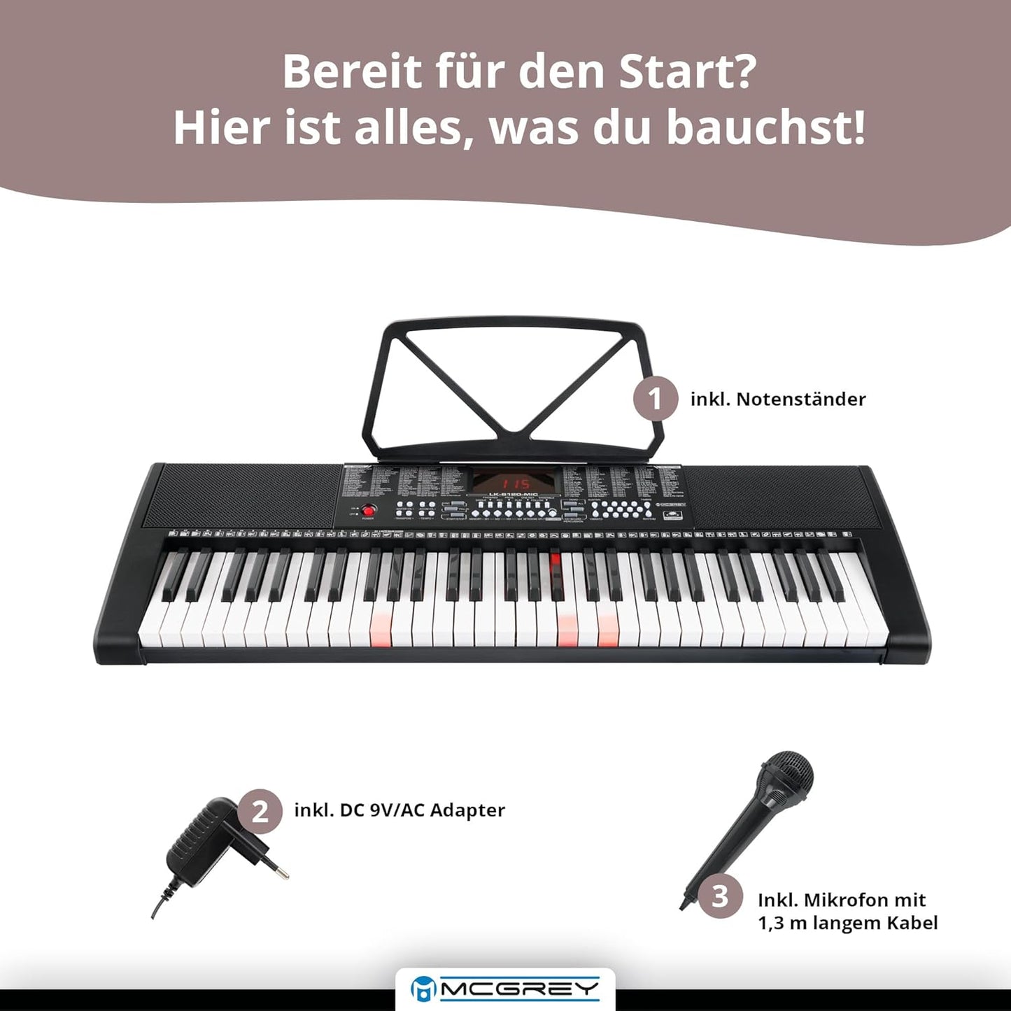 LK-6120-MIC Keyboard mit Mikrofon & Kinderkopfhörer Set