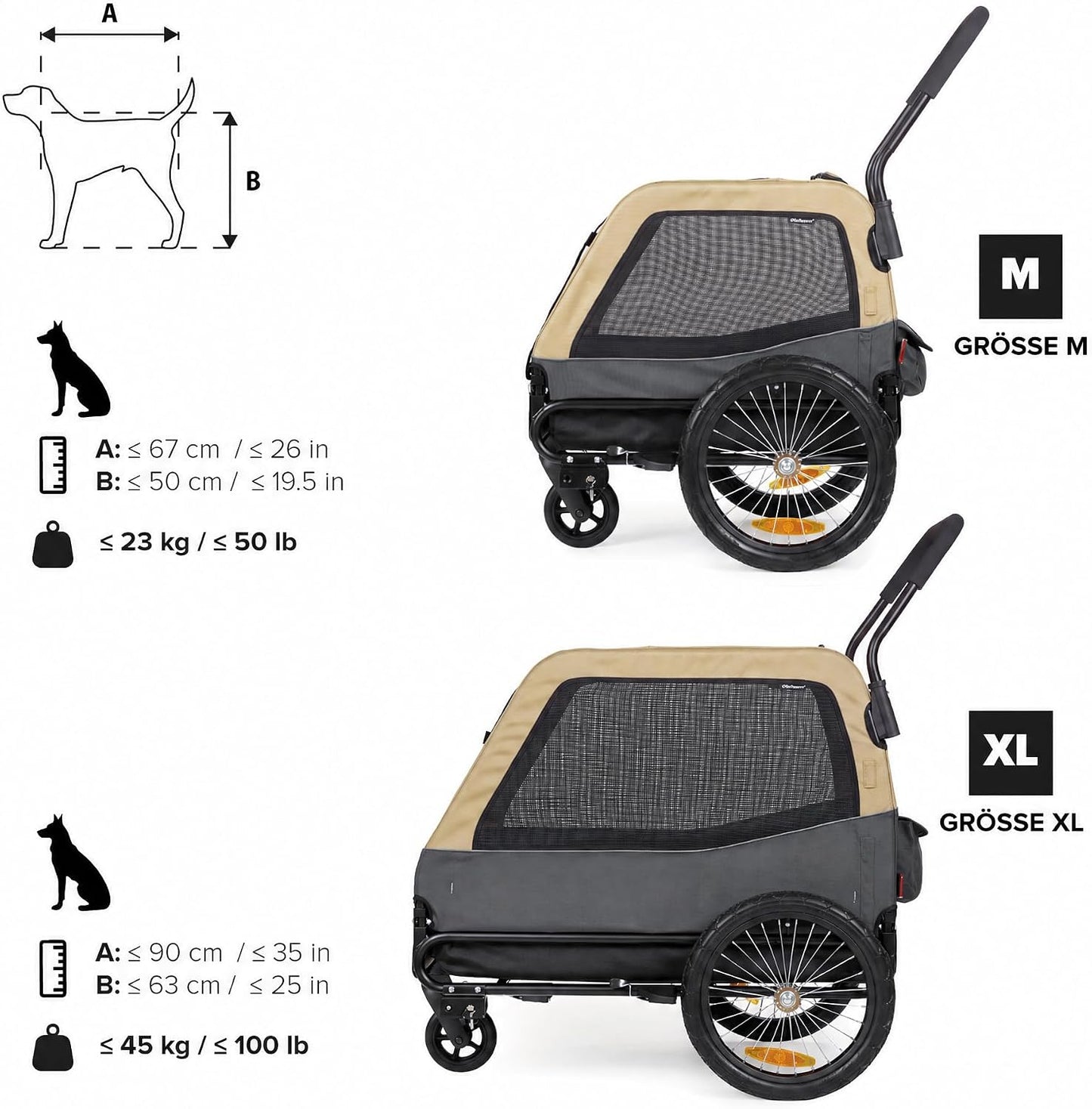 2-in-1 Hundeanhänger & Kinderwagen, M