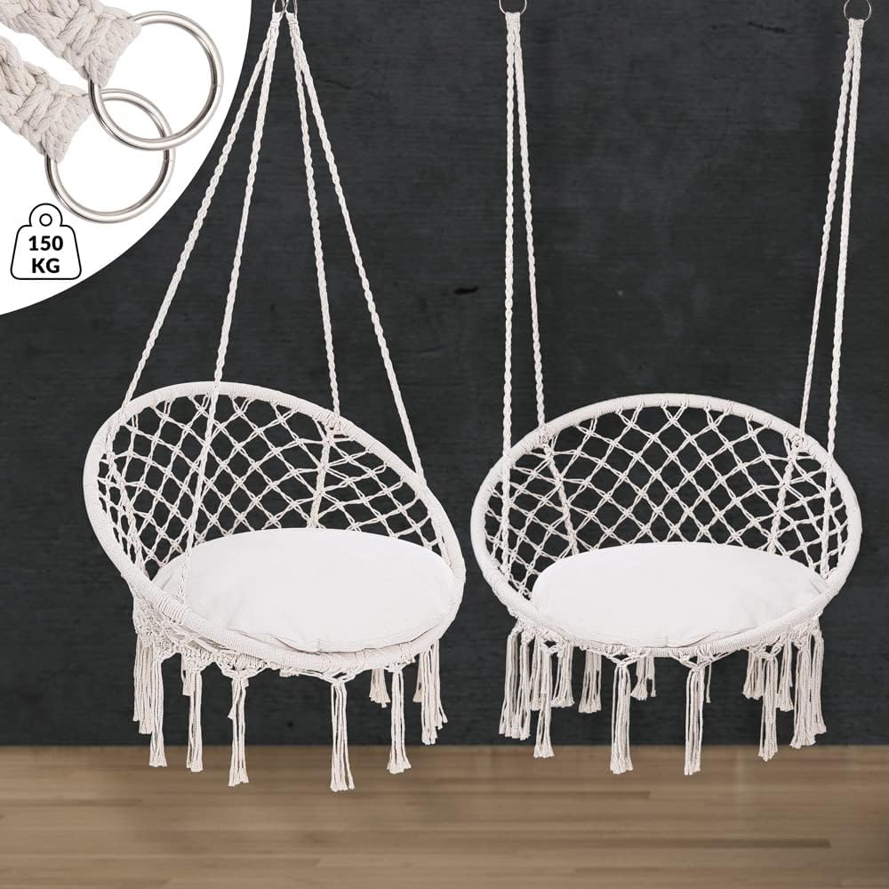 Hängesessel im Boho Stil, Creme