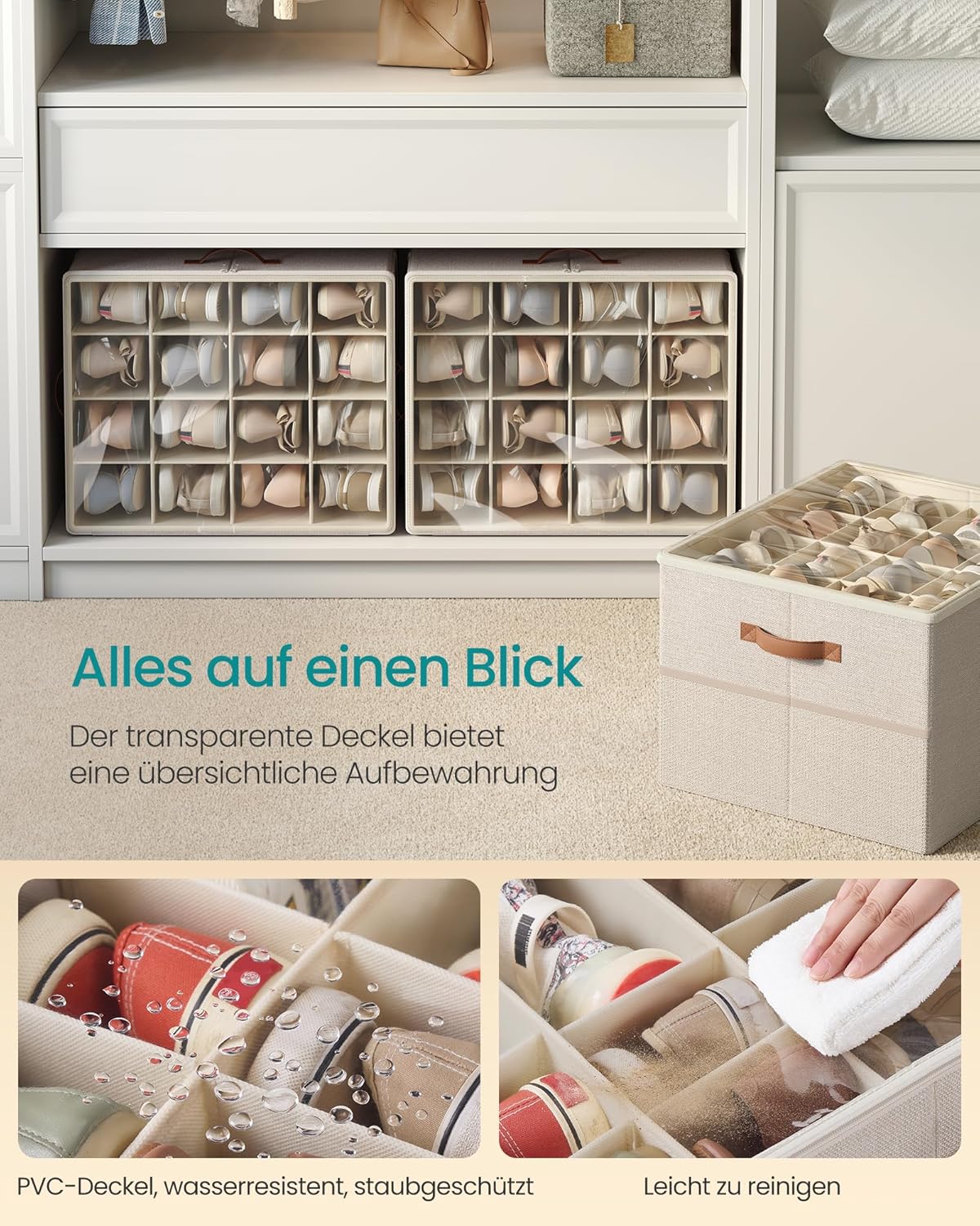 Schuh-Organizer für 16 Paar, transparentes Design, Cappuccinobeige