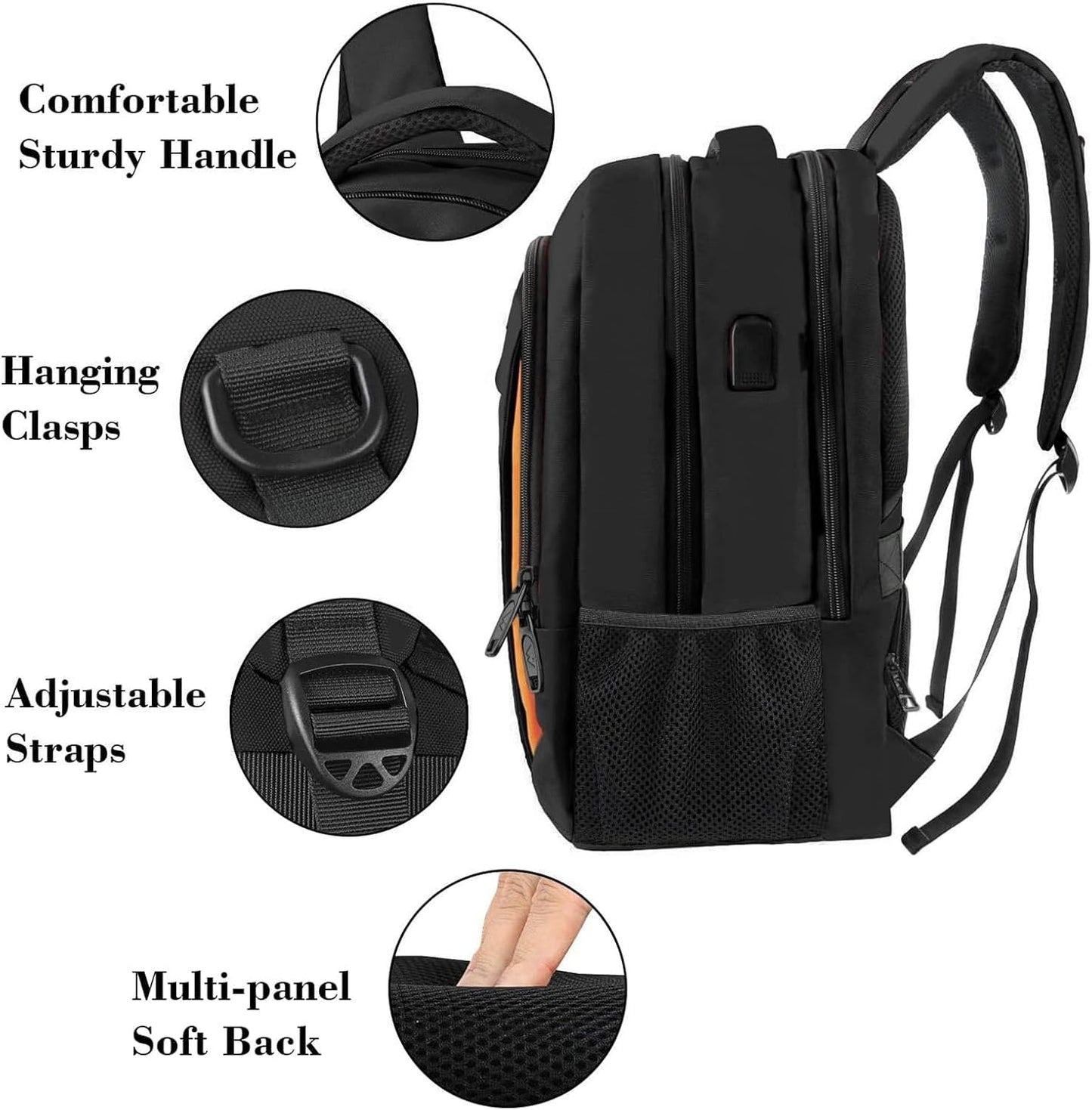 Schulrucksack mit Laptopfach, 17,3 Zoll Schwarzorange