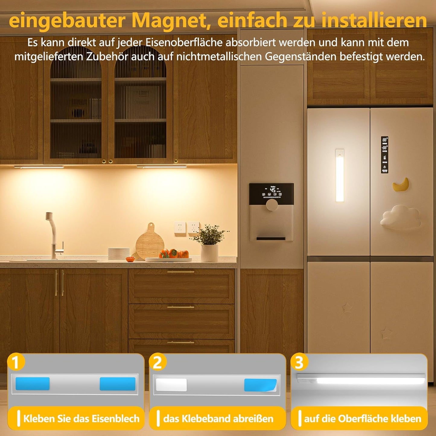 3er-Set LED-Schrankbeleuchtung mit Bewegungsmelder, Warmweiß 20.5cm*3