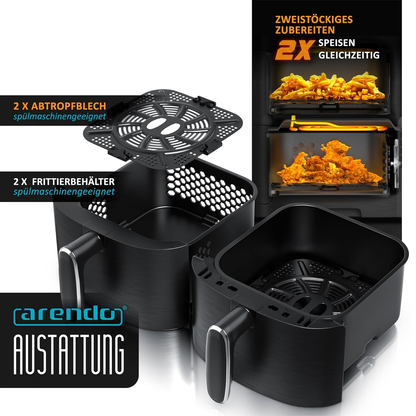 Dual Compact Heissluftfritteuse mit 2 Kammern, A: Heissluftfritteuse