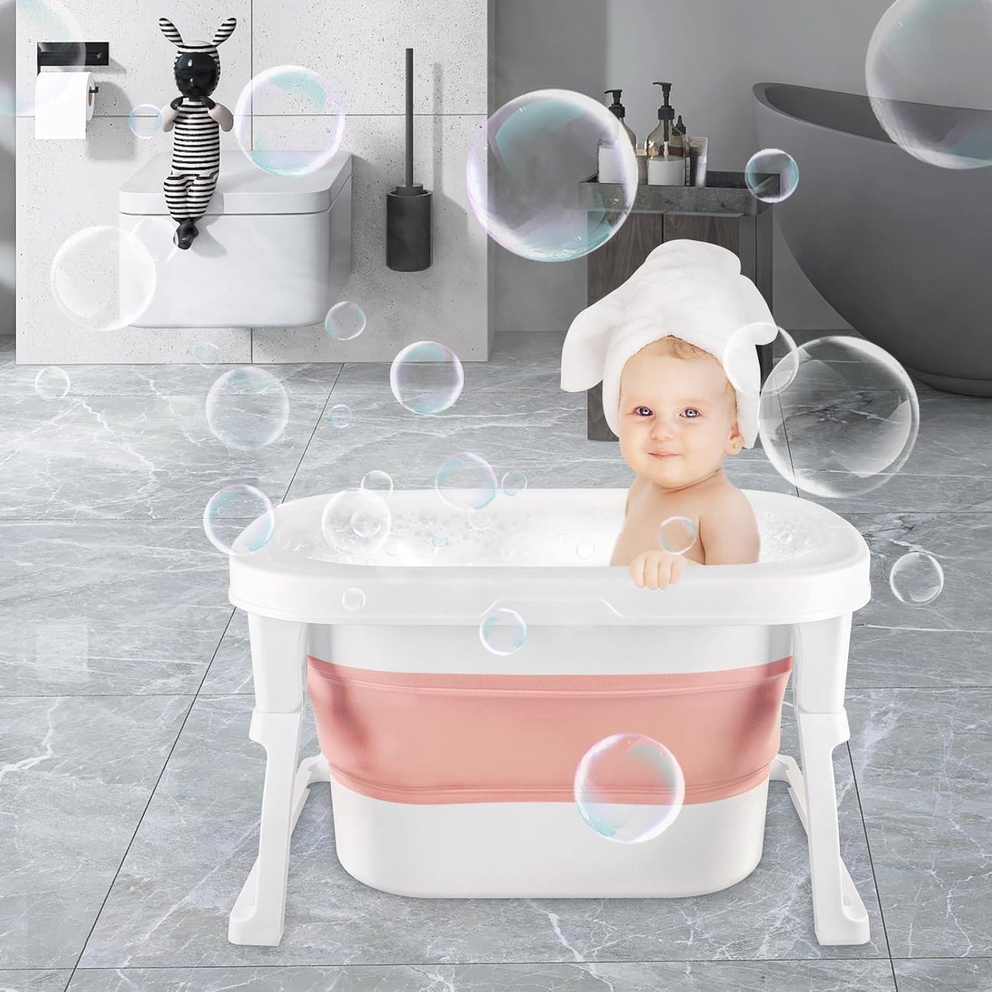 Zusammenklappbare Babybadewanne mit Badesitz, 72 * 51 * 42cm Rosa
