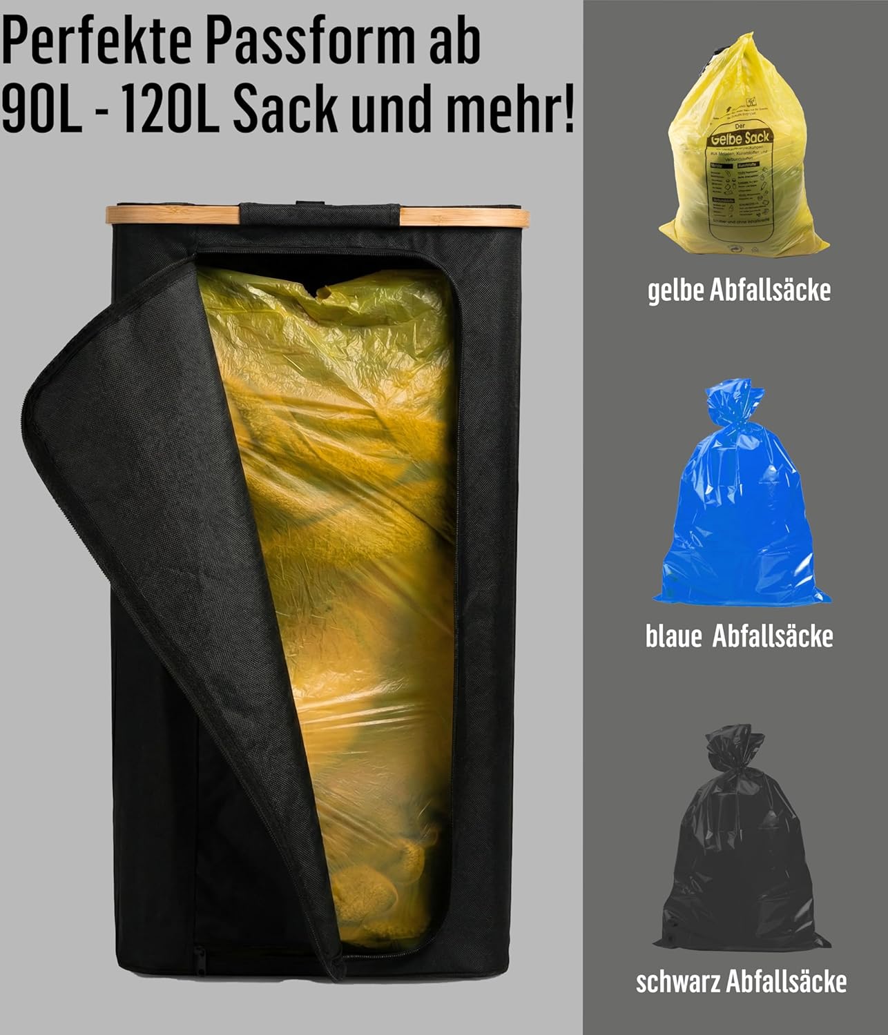 Müllsackständer mit Bambusrahmen, 120L - Schwarz