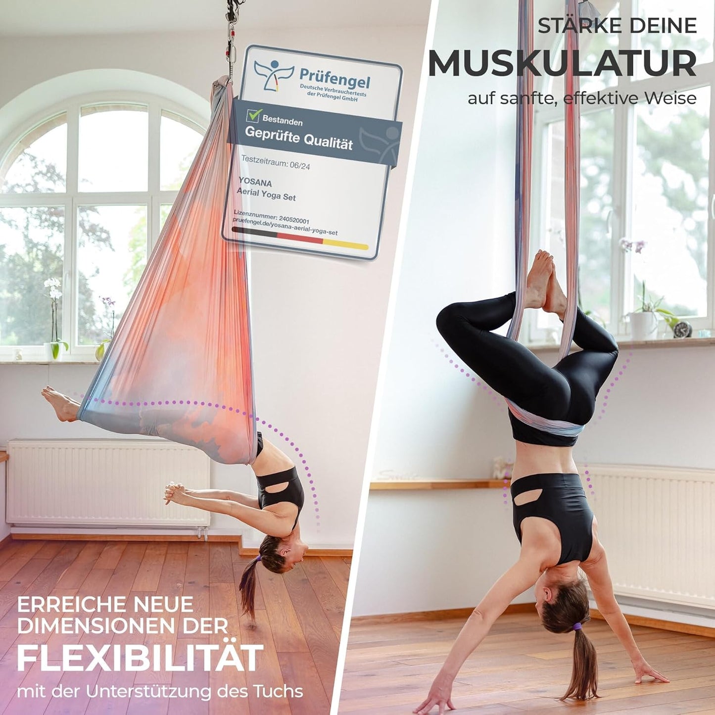 Yogatuch für Aerial Yoga, Bunte Wolken (1 Set) Einheitsgrösse