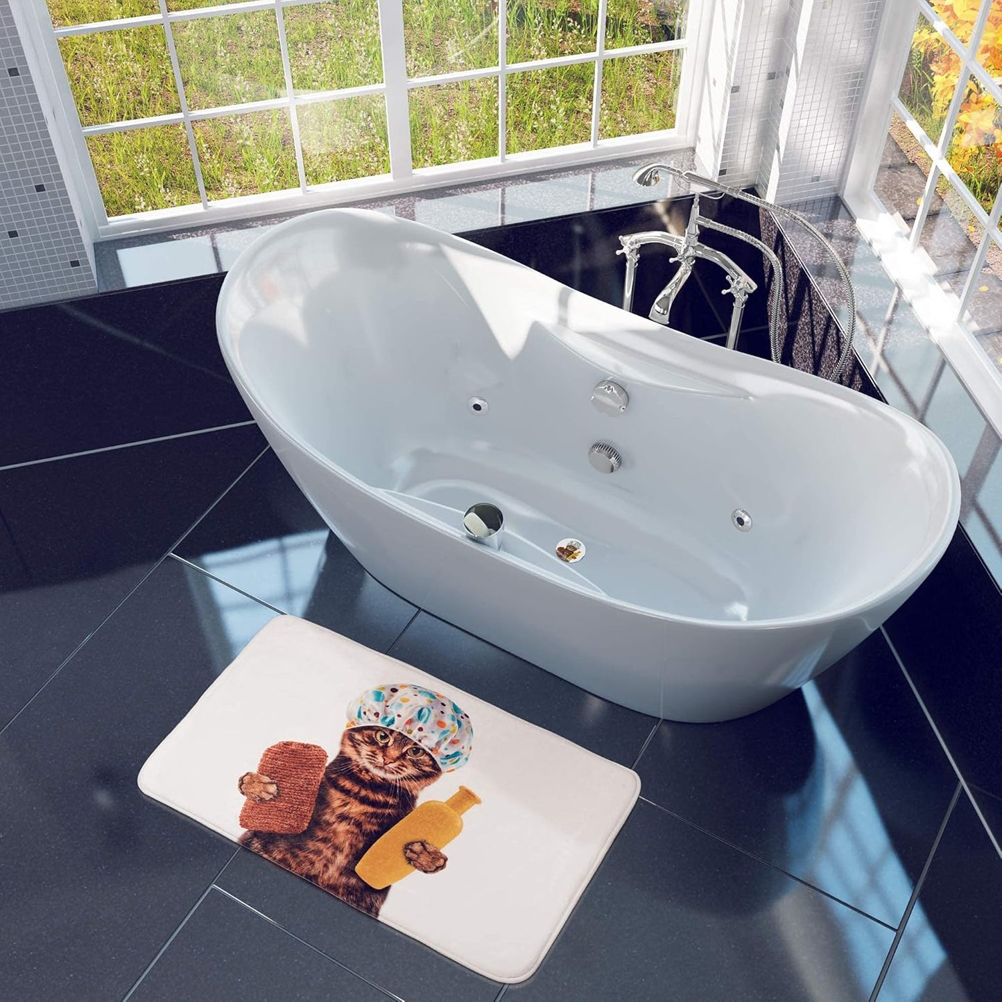 Rutschfester Badteppich, waschbar und weich, Shower Cat 70 x 110 cm (Rechteckig)