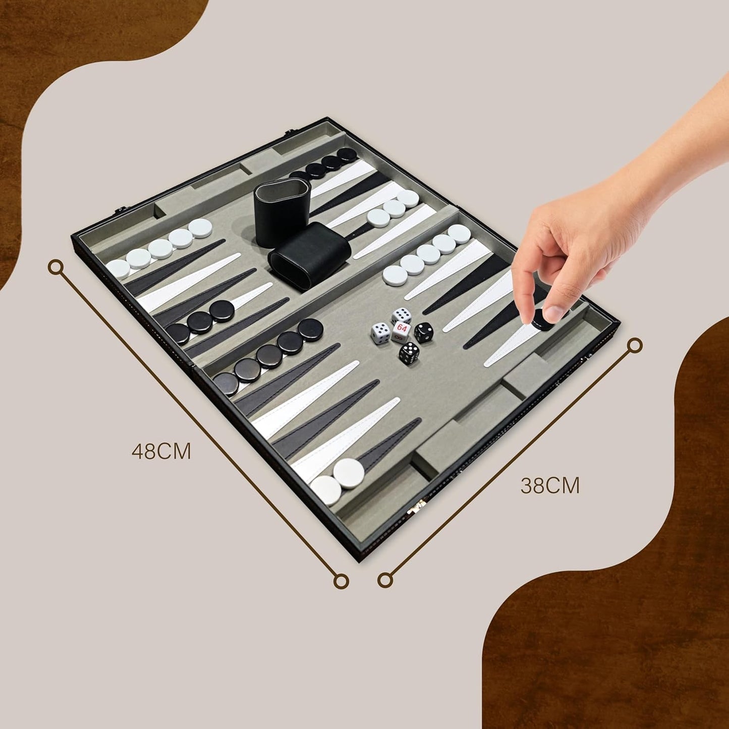Attaché Koffer Backgammon-Set (inkl. Würfelbecher), Koffer