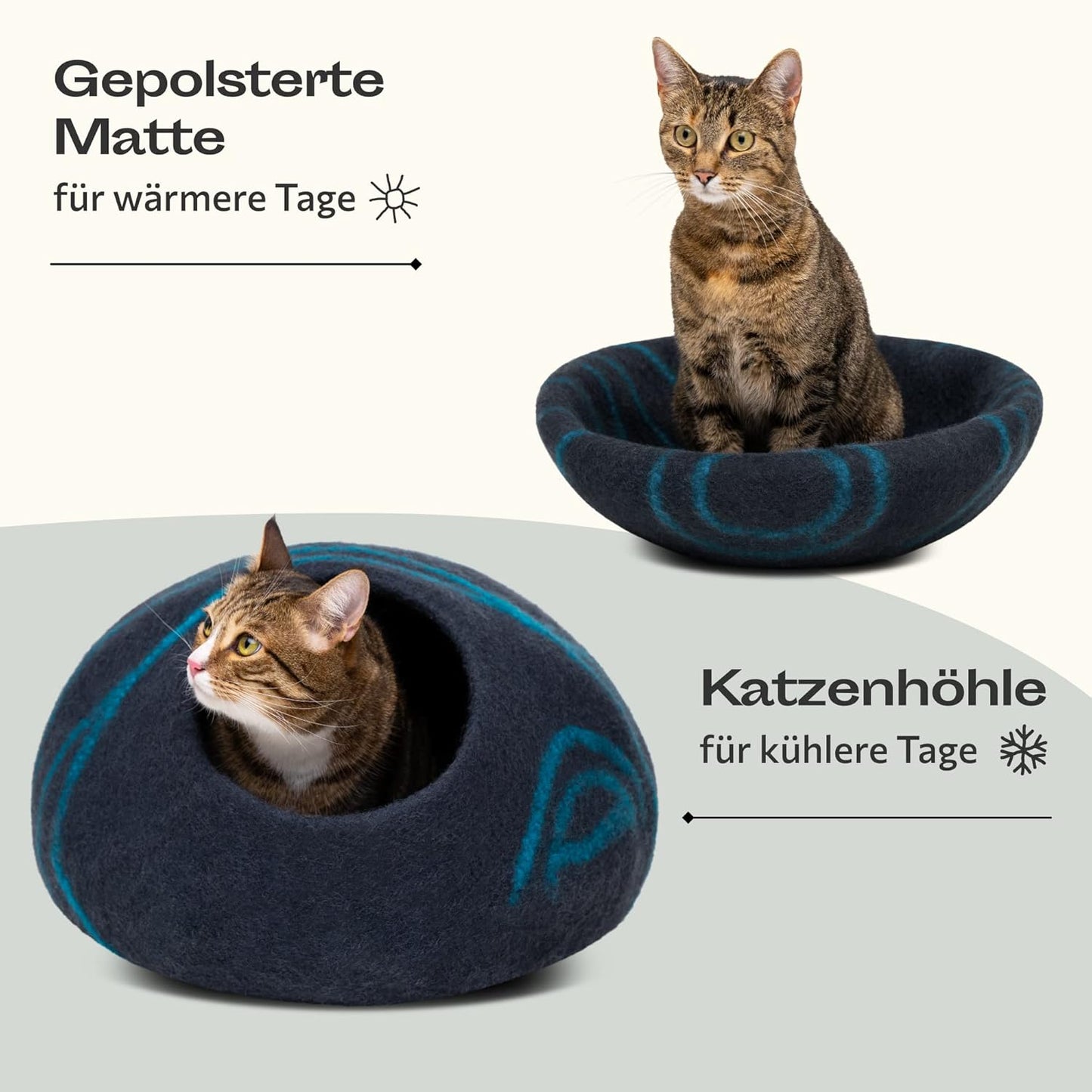 Handgefilzte Katzenhöhle, Black Aqua L