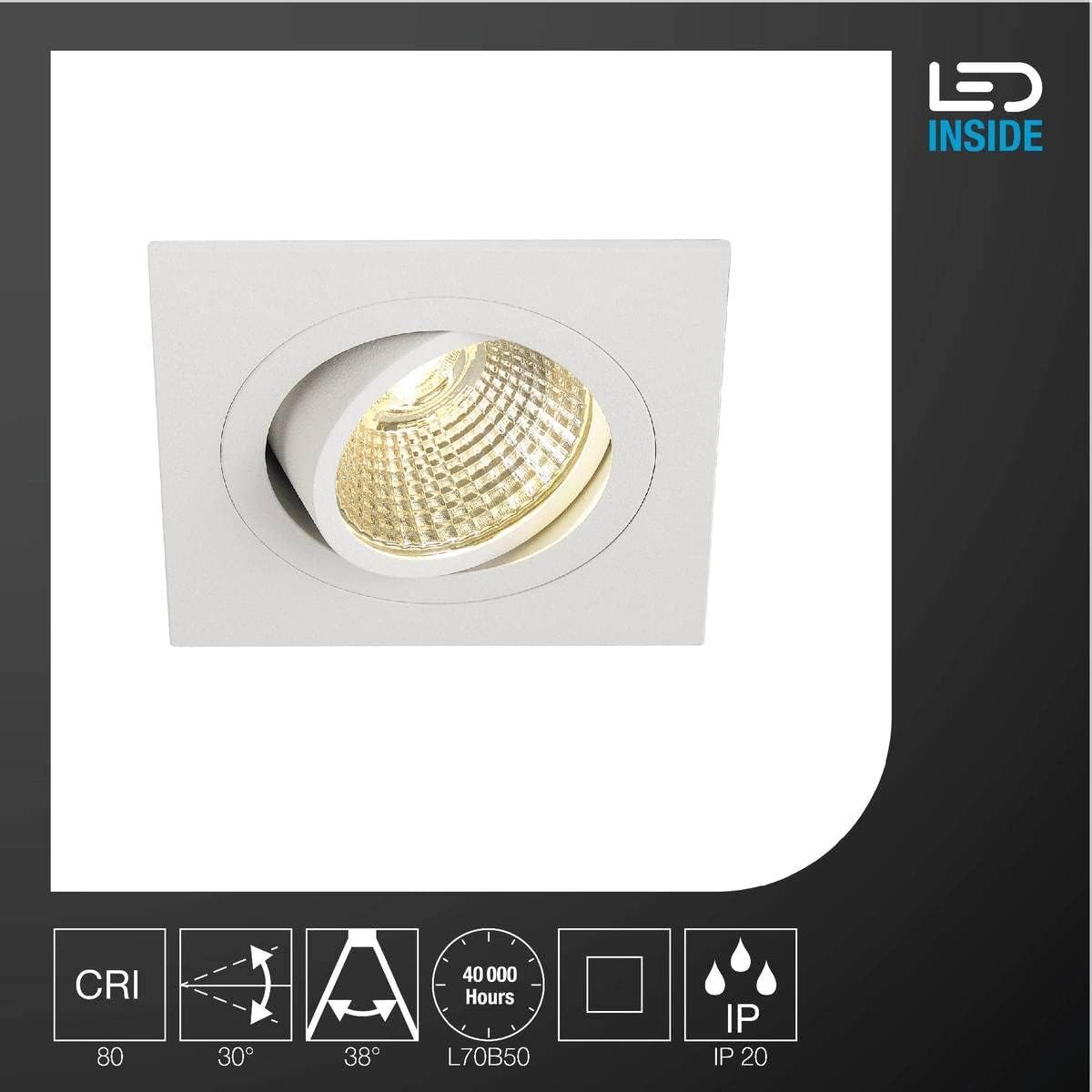 Tria 77 CS Downlight Einbaustrahler, Weiss Quadratisch 9x9cm 645 Lumen