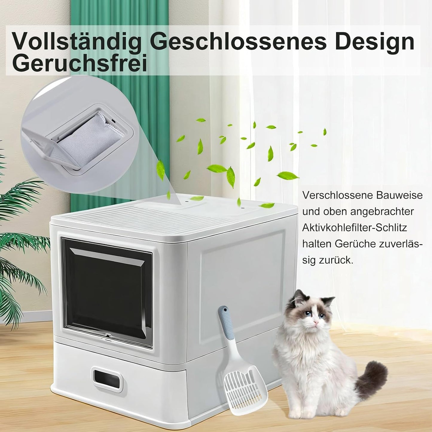 Geschlossene Edelstahl-Katzentoilette mit Schublade, Geschlossener Frontzugang
