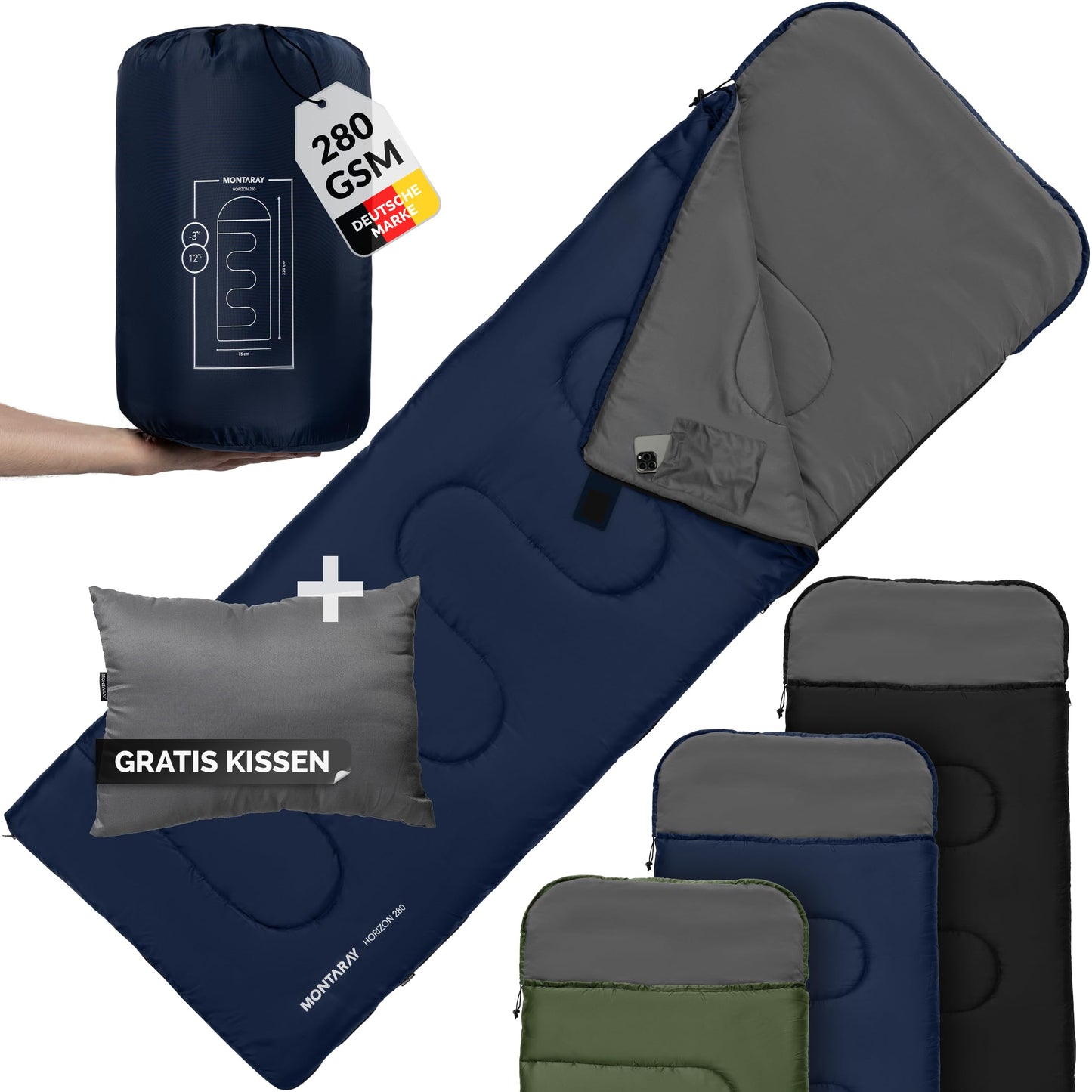 Deckenschlafsack mit Kapuze, Blau 280GSM, mit Kapuze