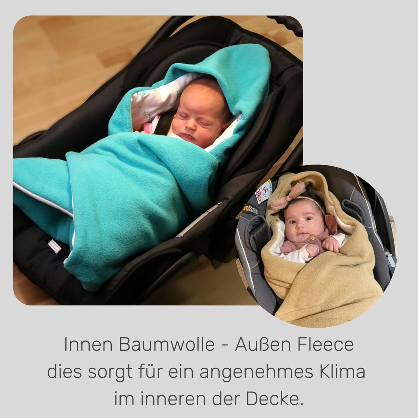Einschlagdecke für Babyschale, Grau/Grün Winter