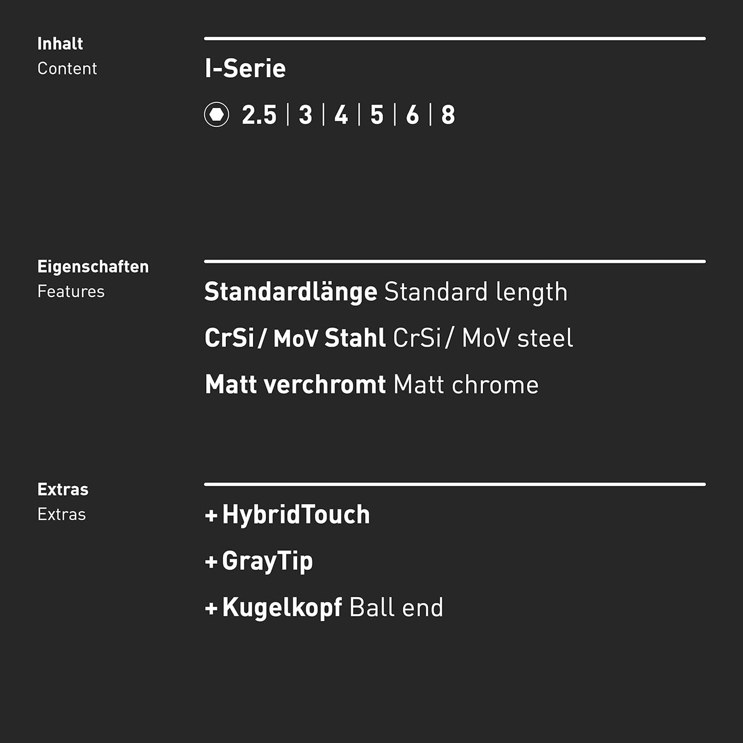 6-teiliges Schraubendreher-Set, 6× HX (2.5 – 8 mm)