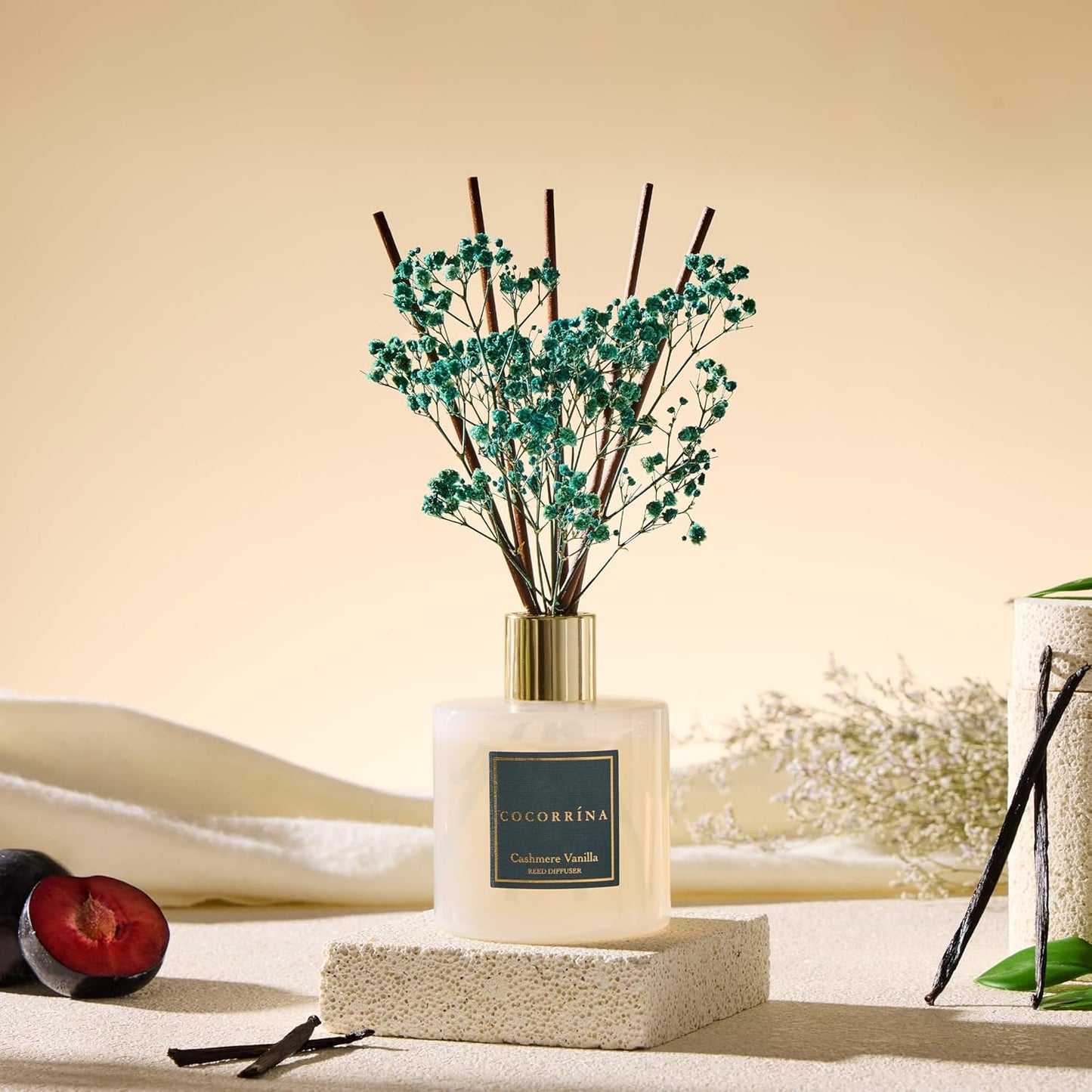 Raumduft Reed Diffuser mit Duftstäbchen, Kaschmir Vanille 200ml