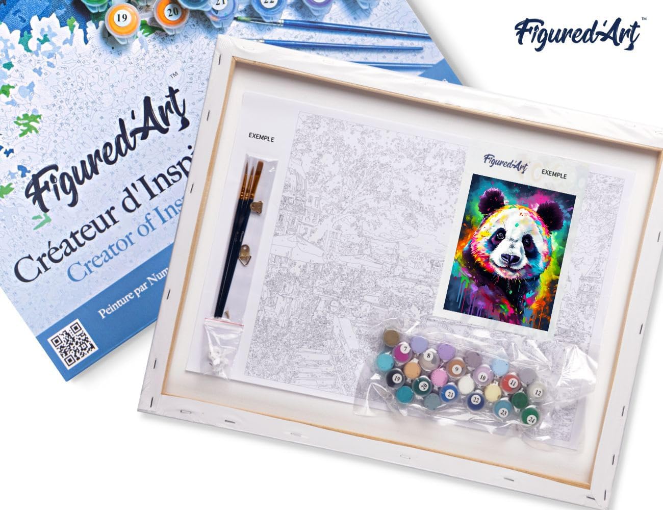 Malen Nach Zahlen Set mit Rahmen (Panda Abstrakt) 40x50cm, Panda Farbenfroh Abstrakt 40x50cm Mit Rahmen (bereits gespannt)