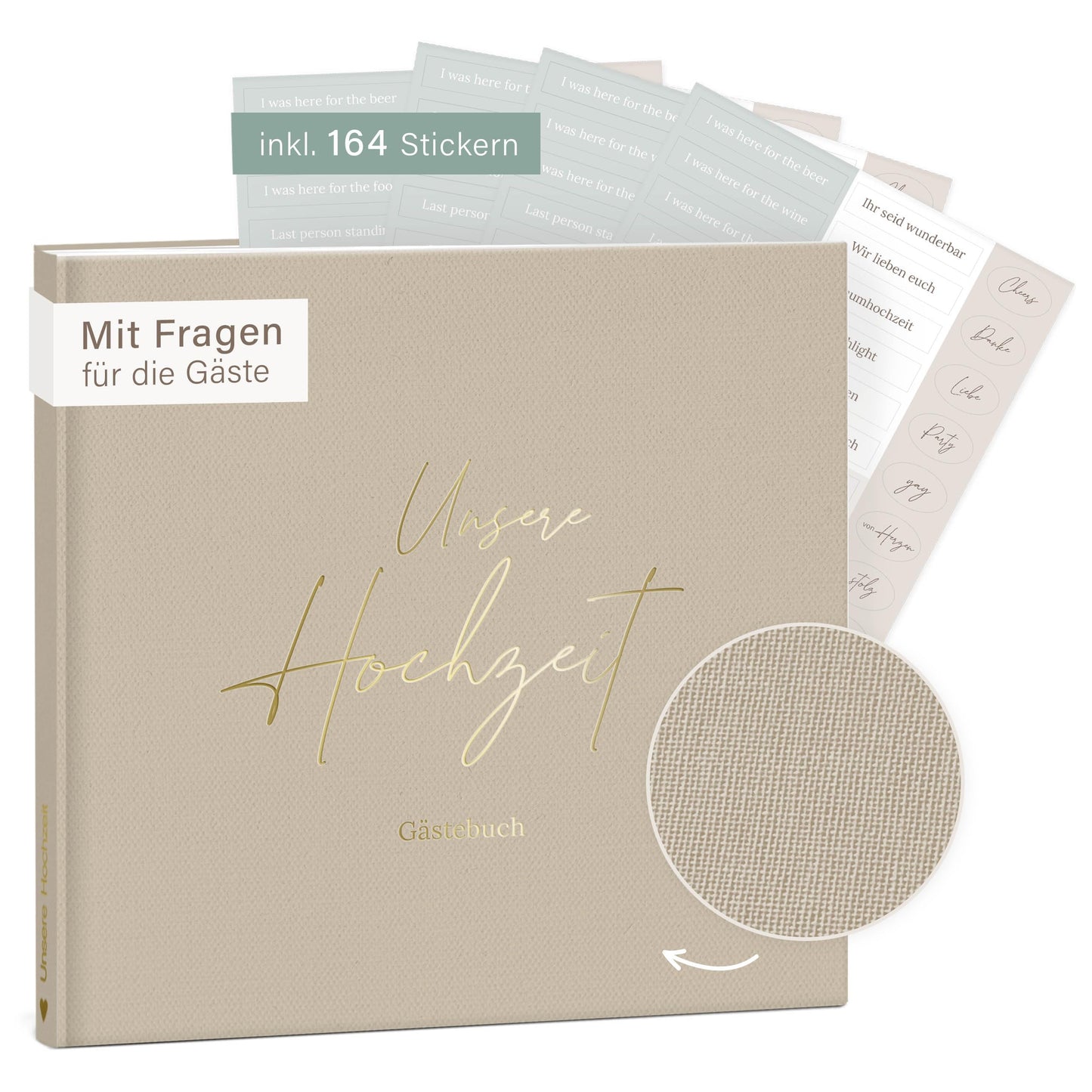 Hochzeit-Gästebuch mit Fragen (inkl. Sticker), Mit Fragen Beige