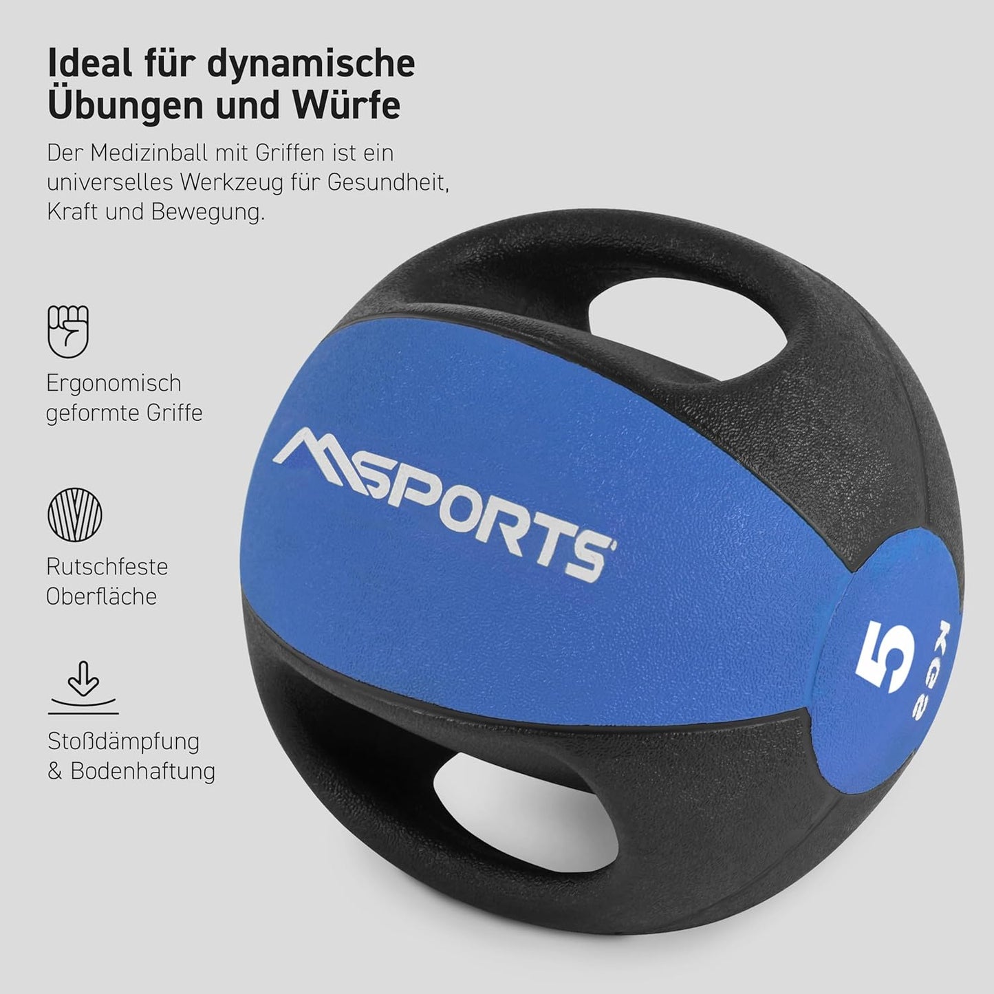 Medizinball mit Griffen, 5 kg - Blau