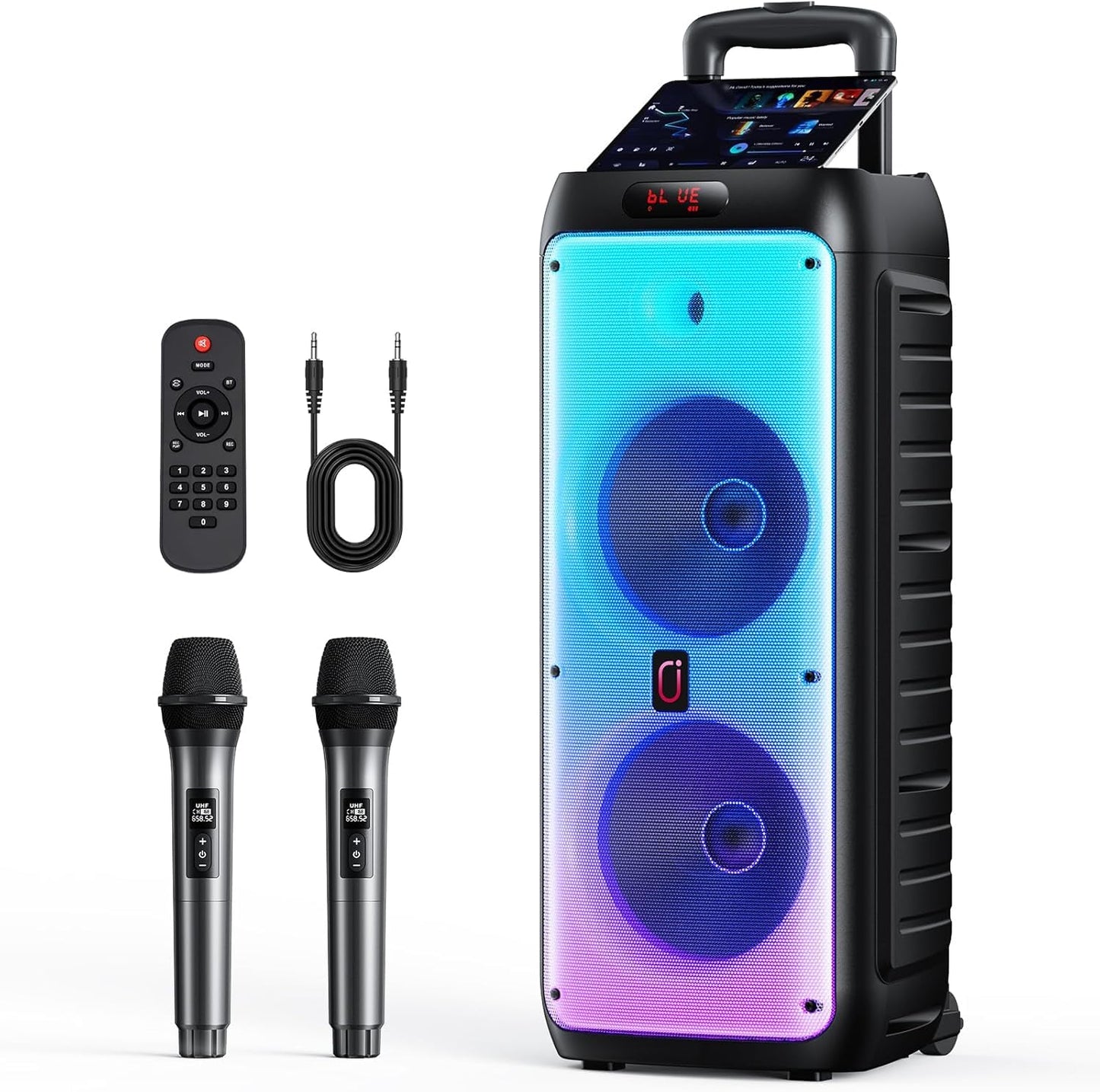 Karaoke Maschine mit Mikrofonen & LED-Beleuchtung, schwarz T38-T
