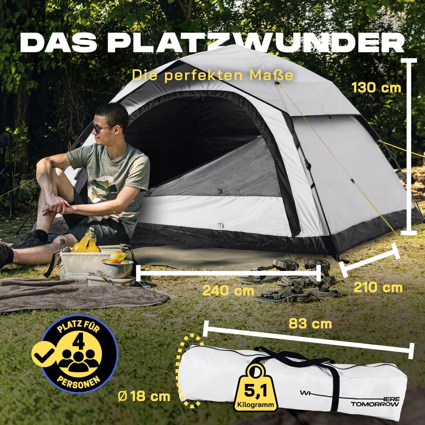 Pop-up-Wurfzelt, Weiss 4 Personen | 1 Eingang