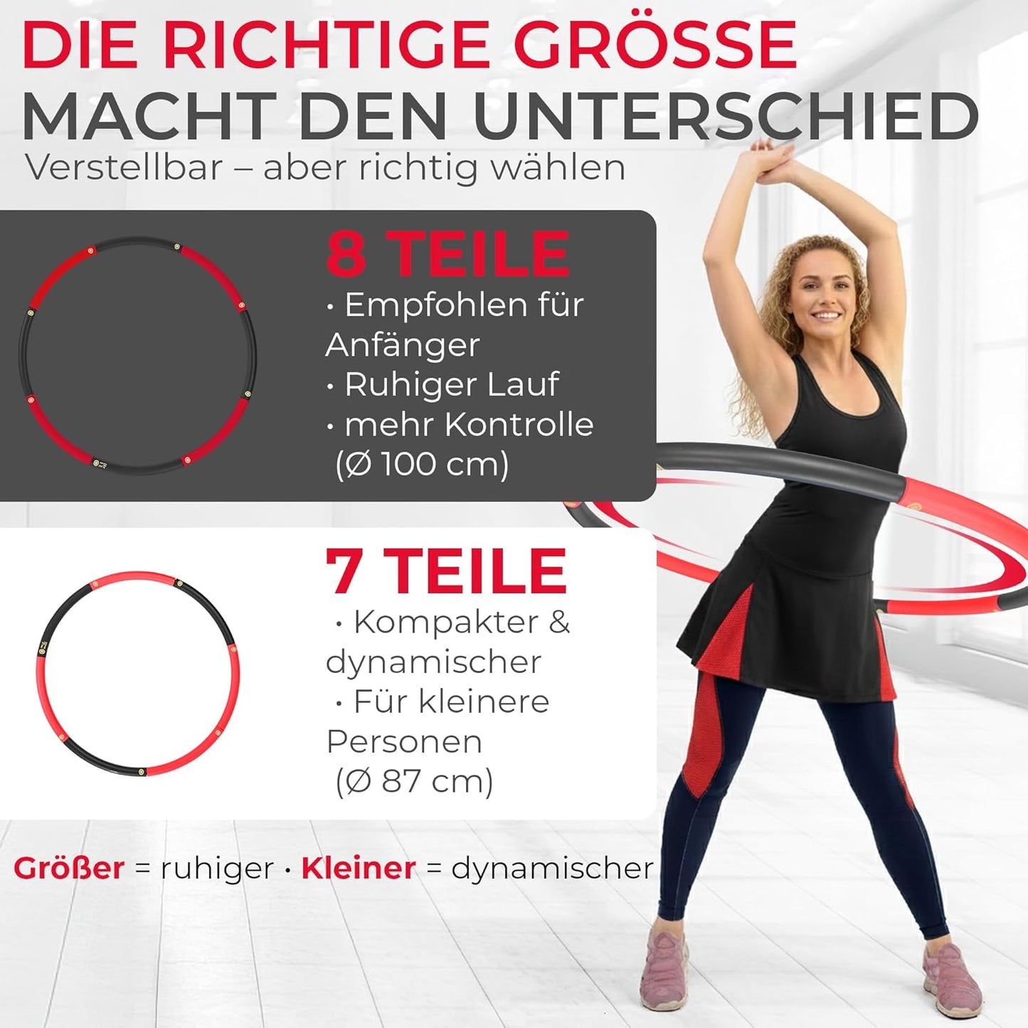 Verstellbarer Hula Hoop Reifen für Erwachsene, Rot-Schwarz | 1,2kg