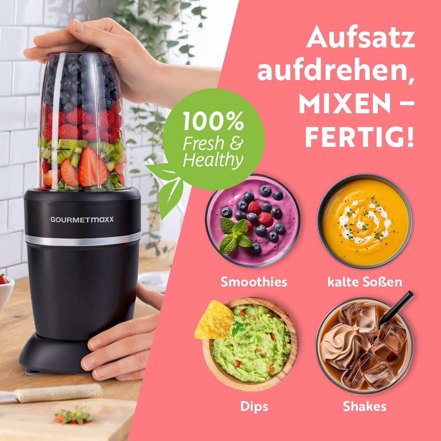 Mixer & Smoothie Maker Set, Schwarz-edelstahl | Nutrition Mixer Power + Pro | 1000w | M-set