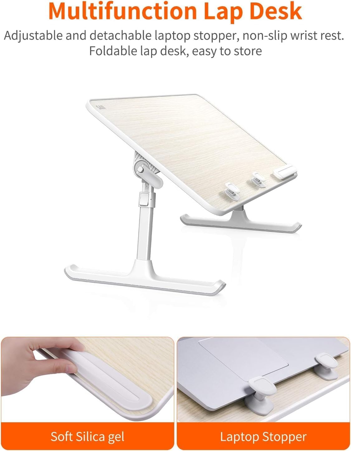 Laptop-Klapptisch mit variabler Höhe und Neigung, Teakholz 60*33 cm