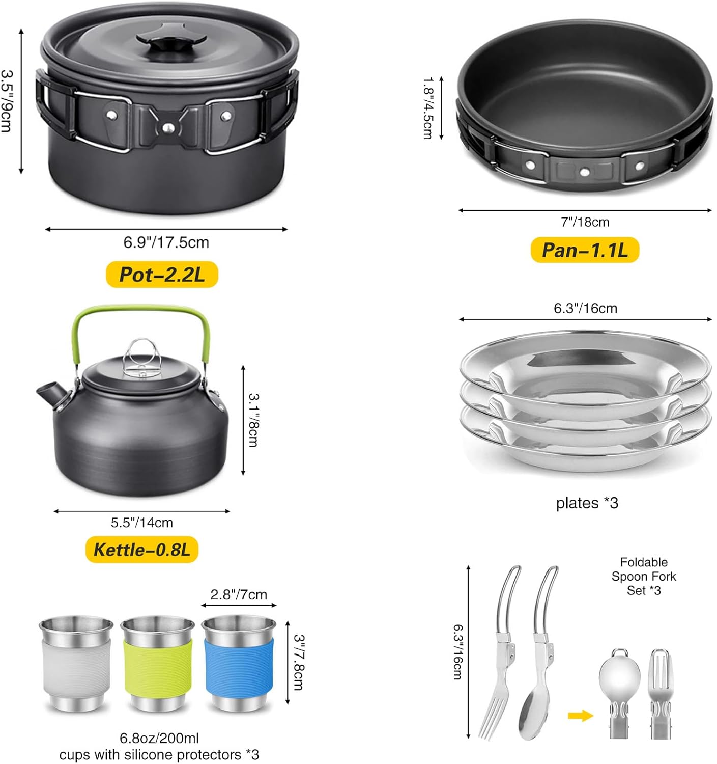 Camping Kochgeschirr Set Auhou für 3 Personen