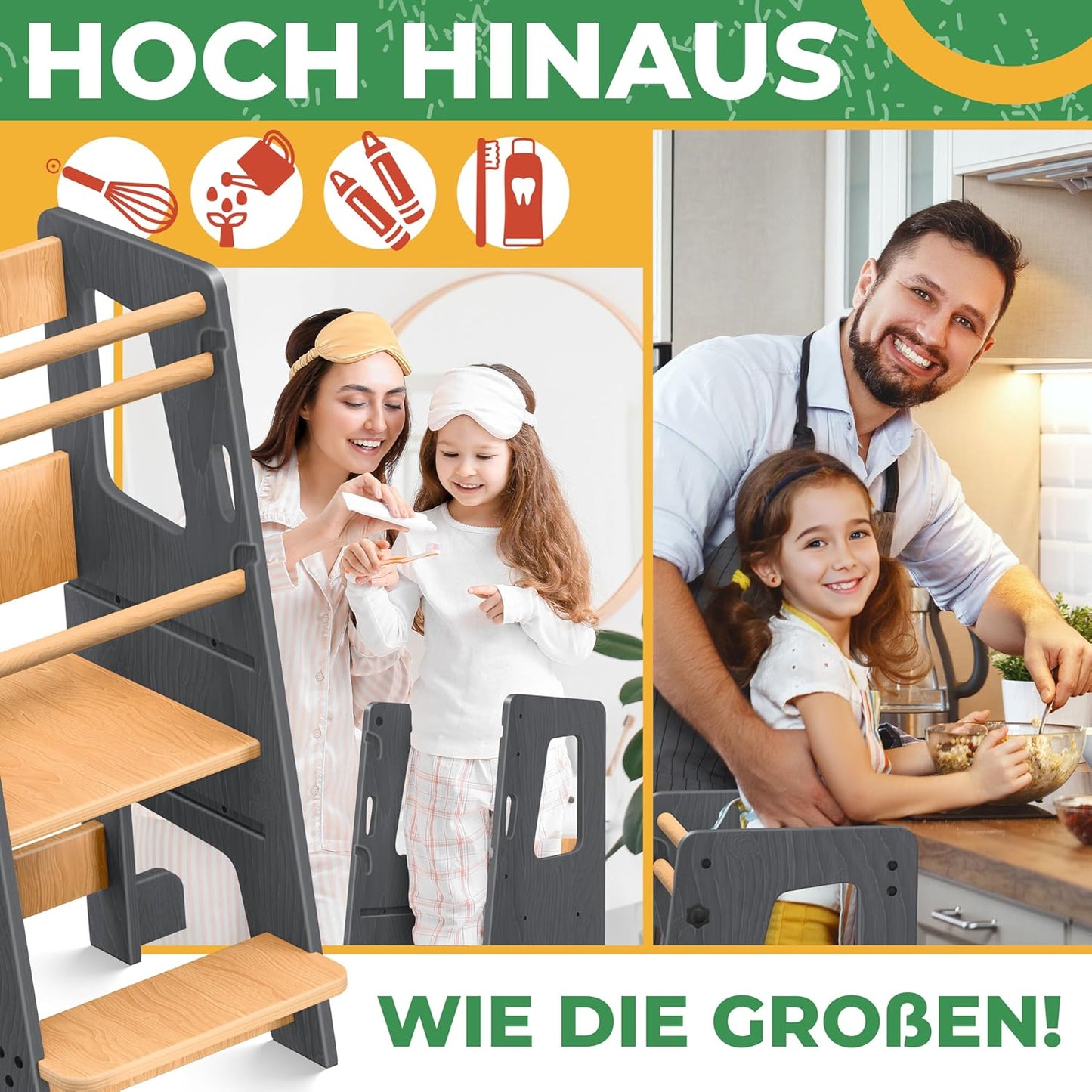 Lernturm für Kinder, Anthrazit & Kiefer