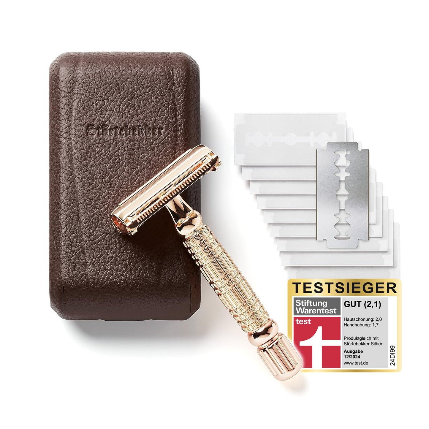 Rasierhobel-Set mit Reiseetui, Rosé Gold - Café