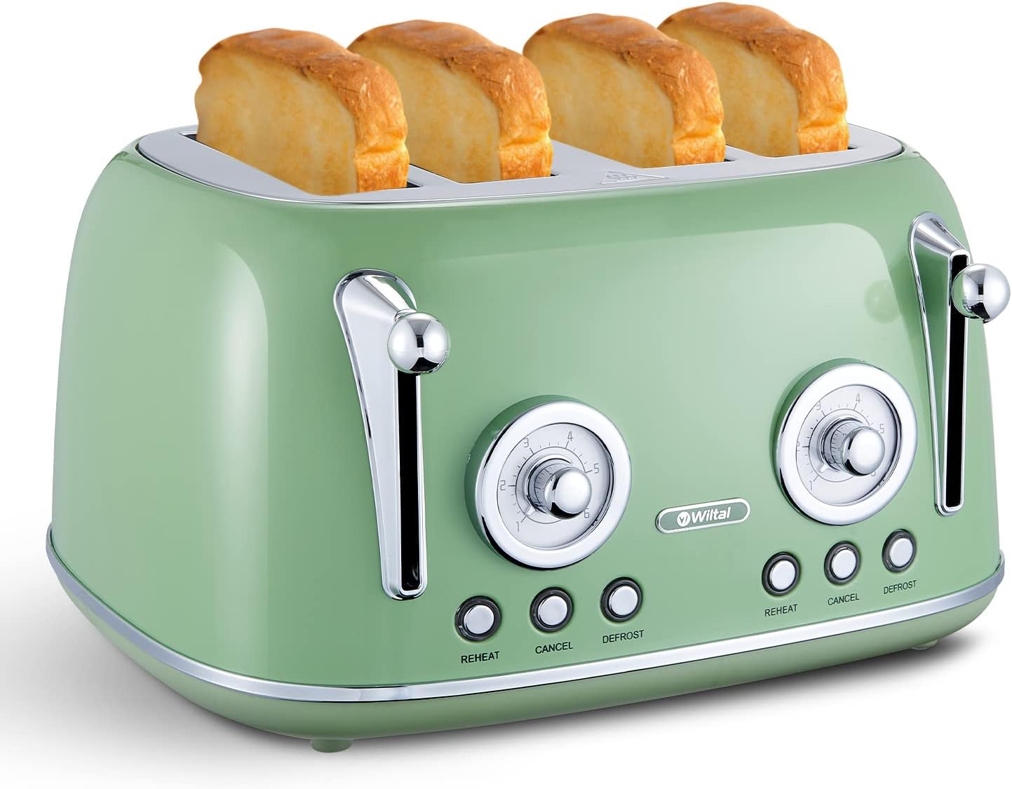 Retro Toaster TS-R3S mit integrierten Brötchenaufsatz, Helles Grün