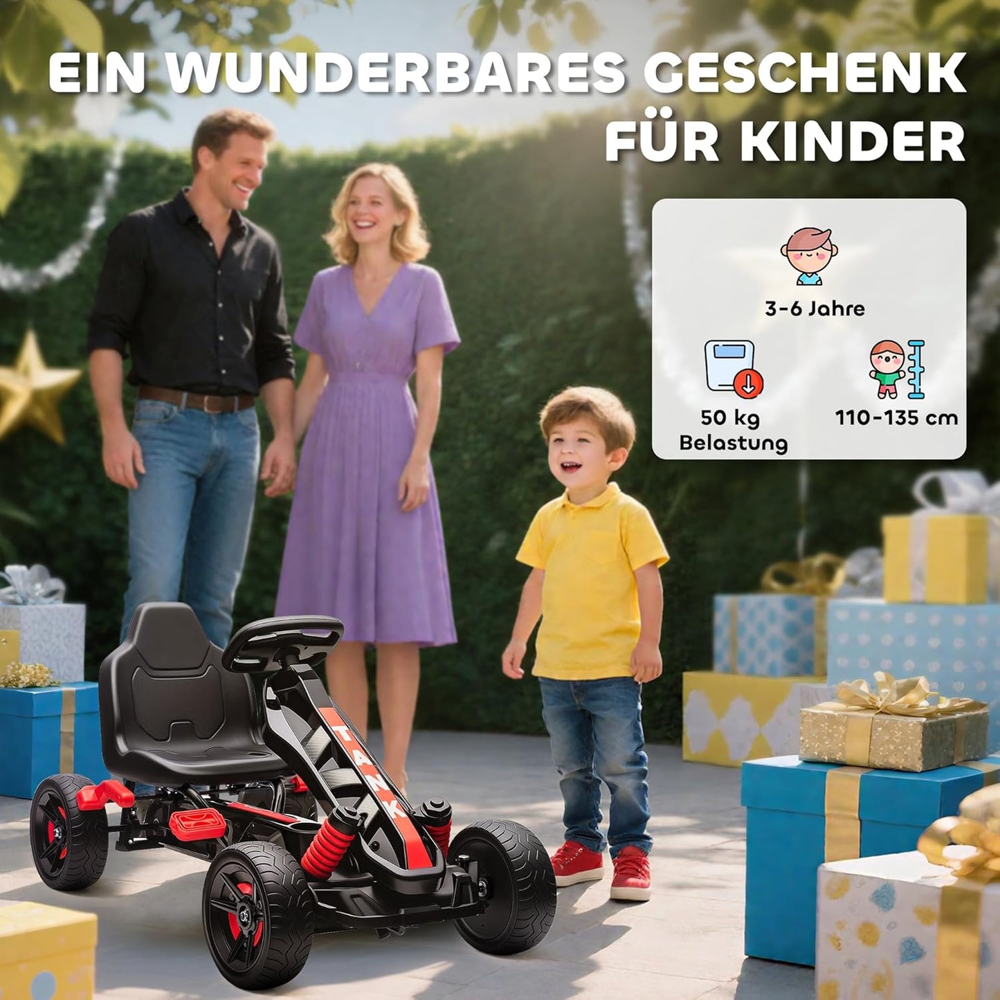 Gokart Tretauto mit Handbremse, Rot