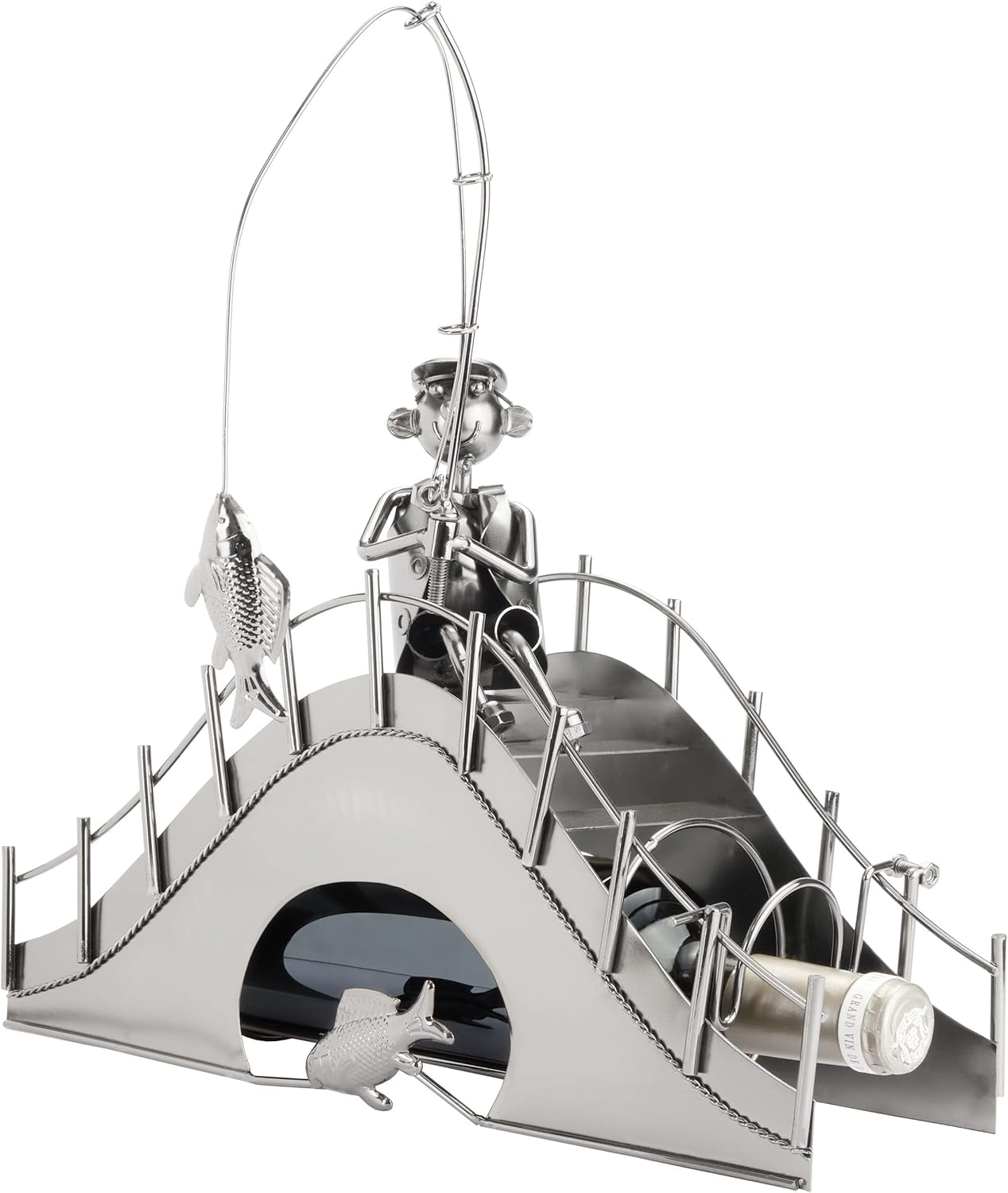 Flaschenhalter Angler auf einer Brücke