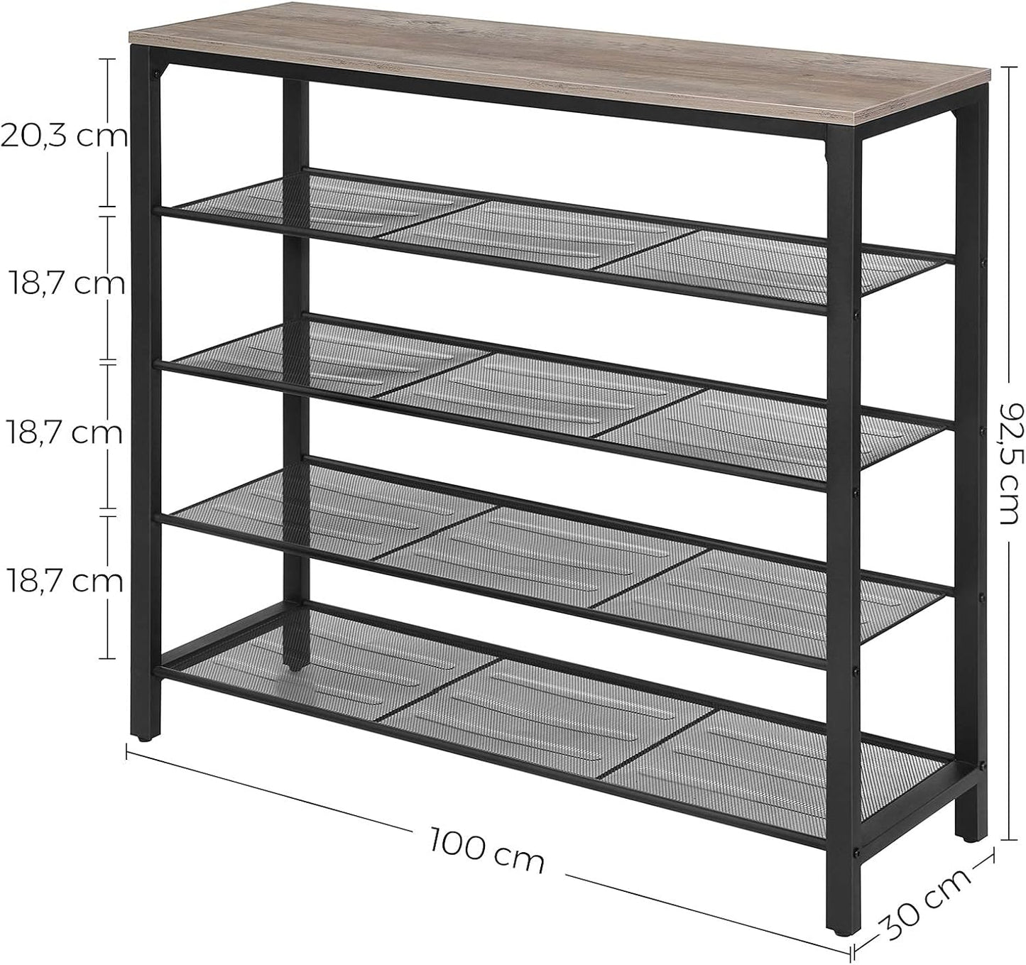 Schuhregal mit 5 Ebenen, 5 Ebenen (100B cm) Greige + Schwarz
