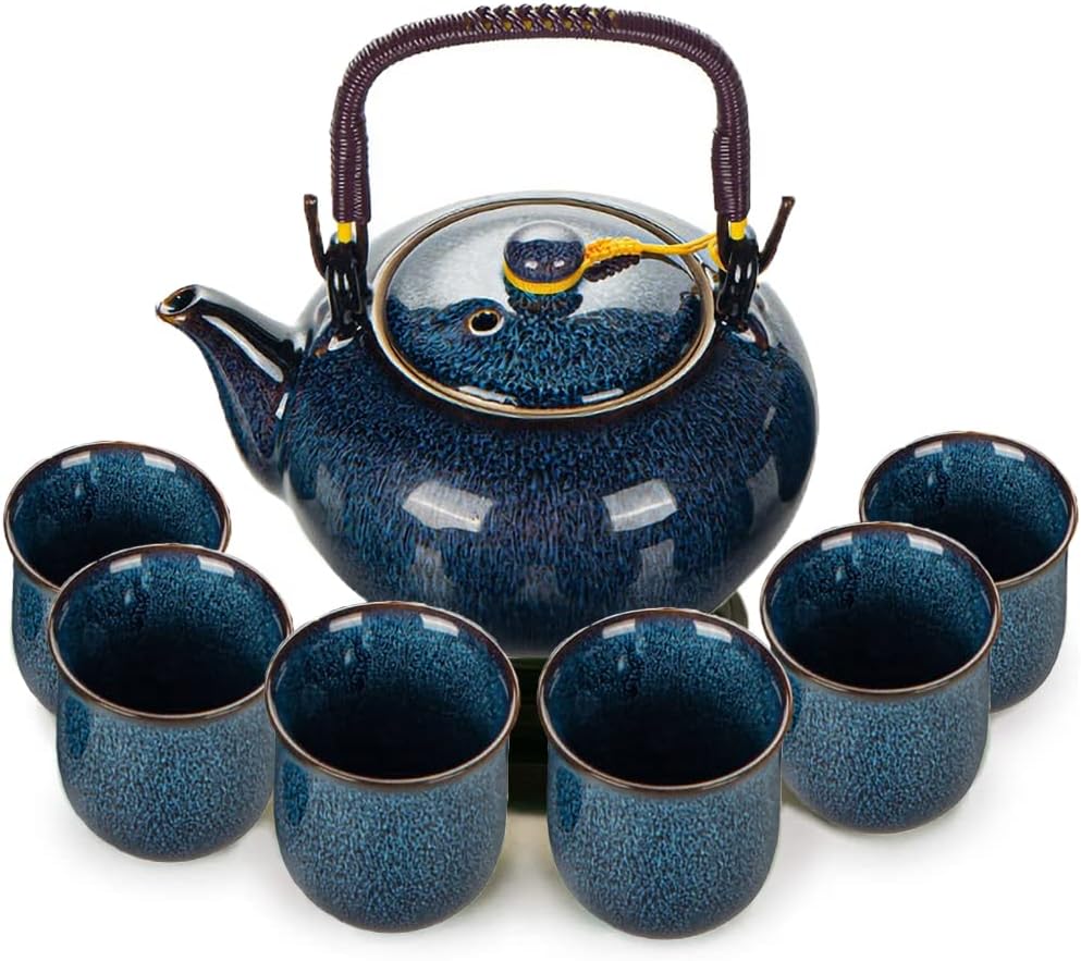 Tee-Set mit Teekanne und Tassen, Blau