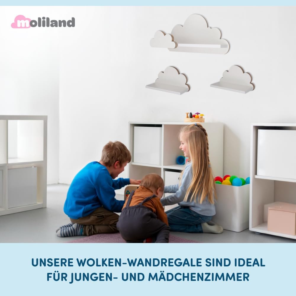 3-teiliges Wolken-Wandregal-Set für Kinderzimmer, Laguna Elegance