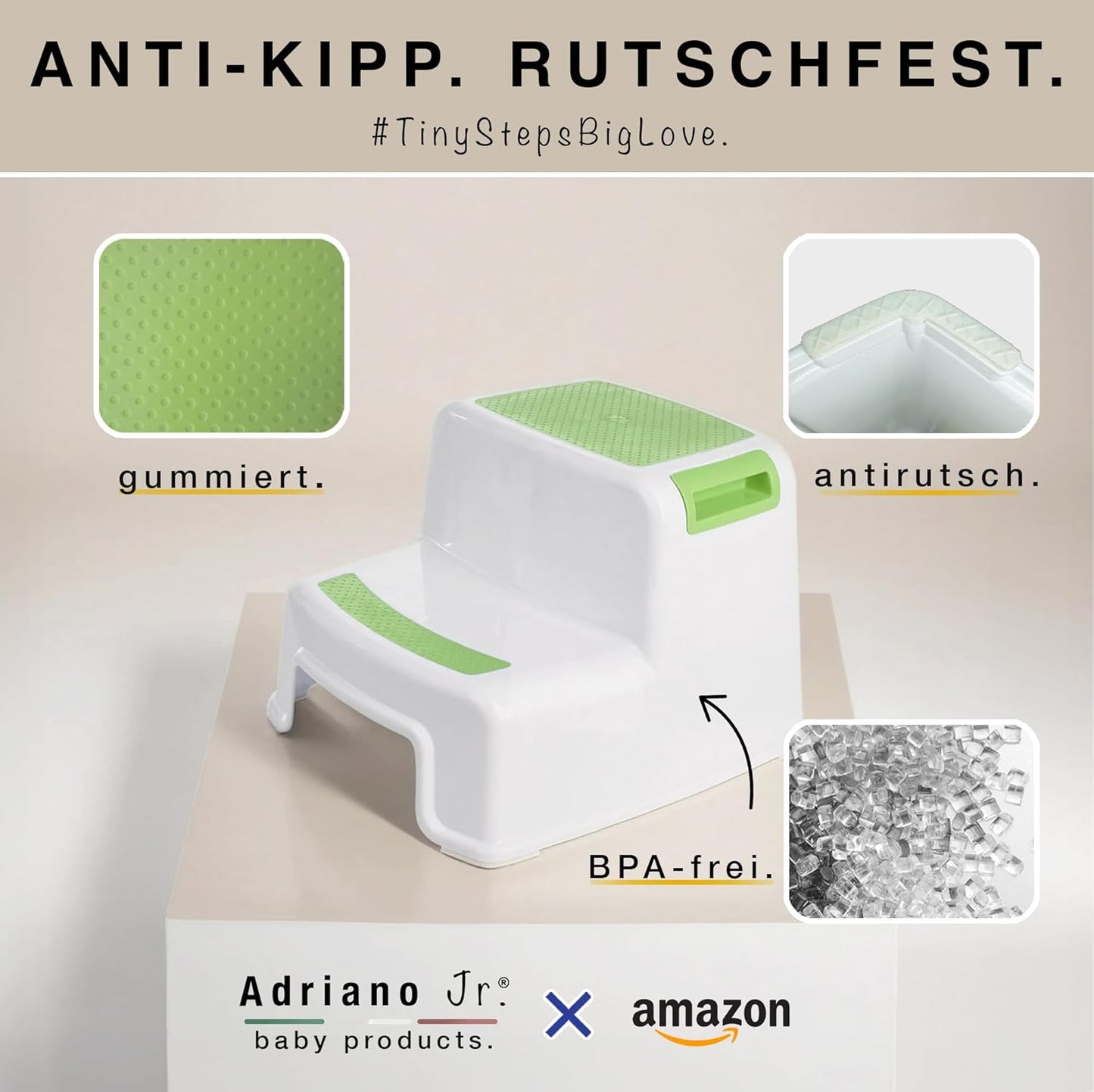 2-stufiger Tritthocker für Kinder und Erwachsene, Grün