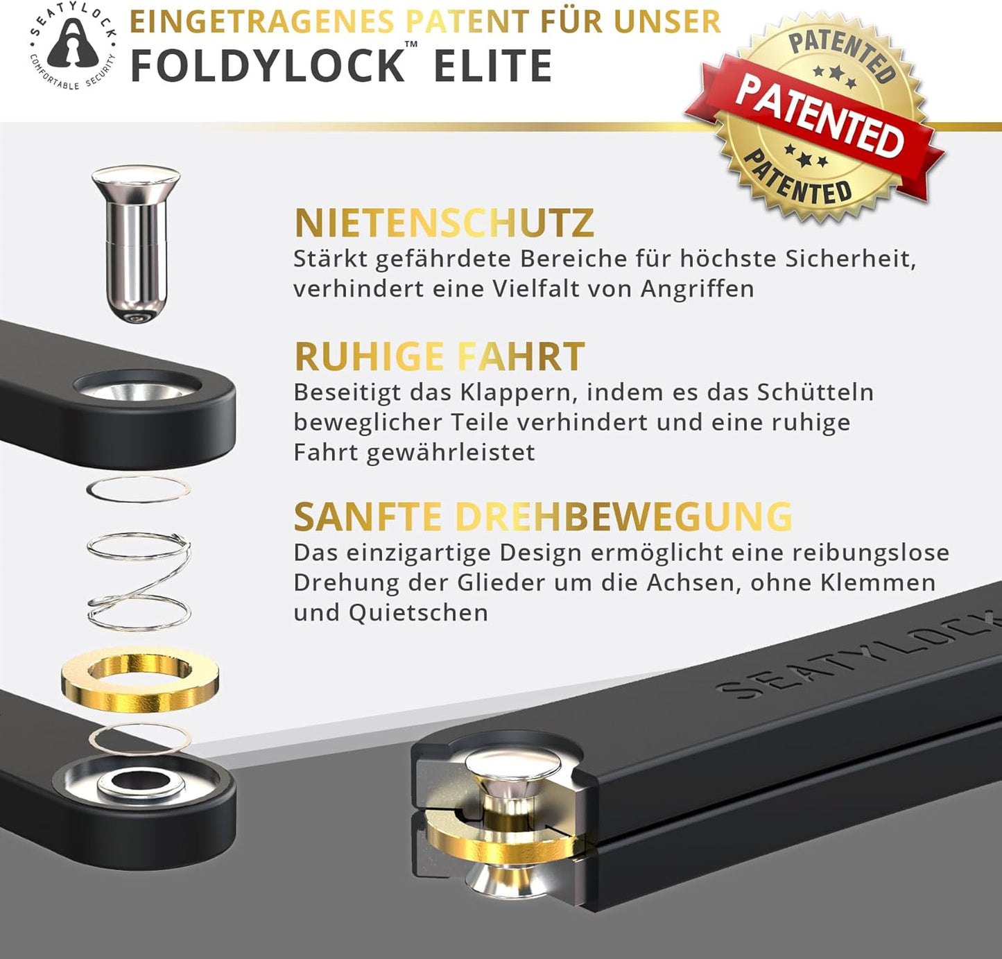 FoldyLock Elite Fahrradschloss mit Schlüssel 110 cm, Black Max Security 18/18 110cm (43.3in) Circumference