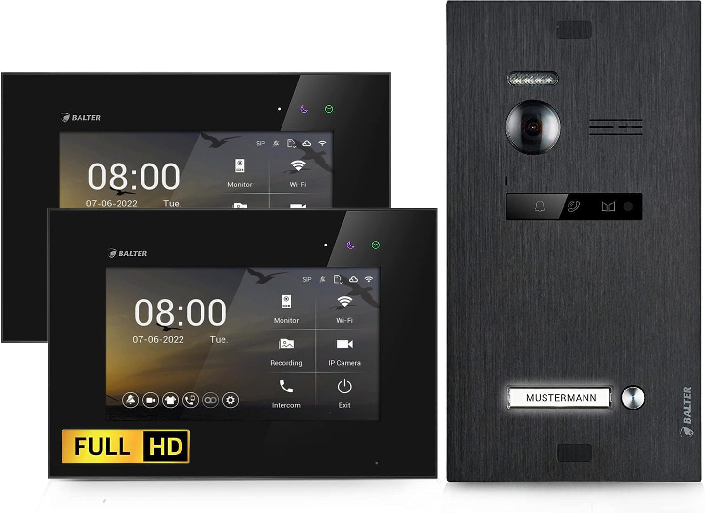 1 Familien EVO-HD Video Türsprechanlage mit 2 HD-Monitoren, 2 Monitore, Ohne App D. Schwarz/Schwarz