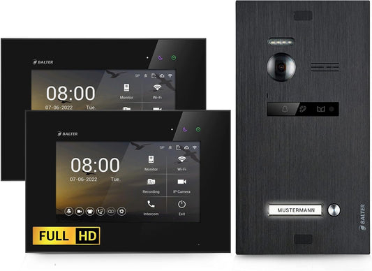 1 Familien EVO-HD Video Türsprechanlage mit 2 HD-Monitoren, 2 Monitore, Ohne App D. Schwarz/Schwarz