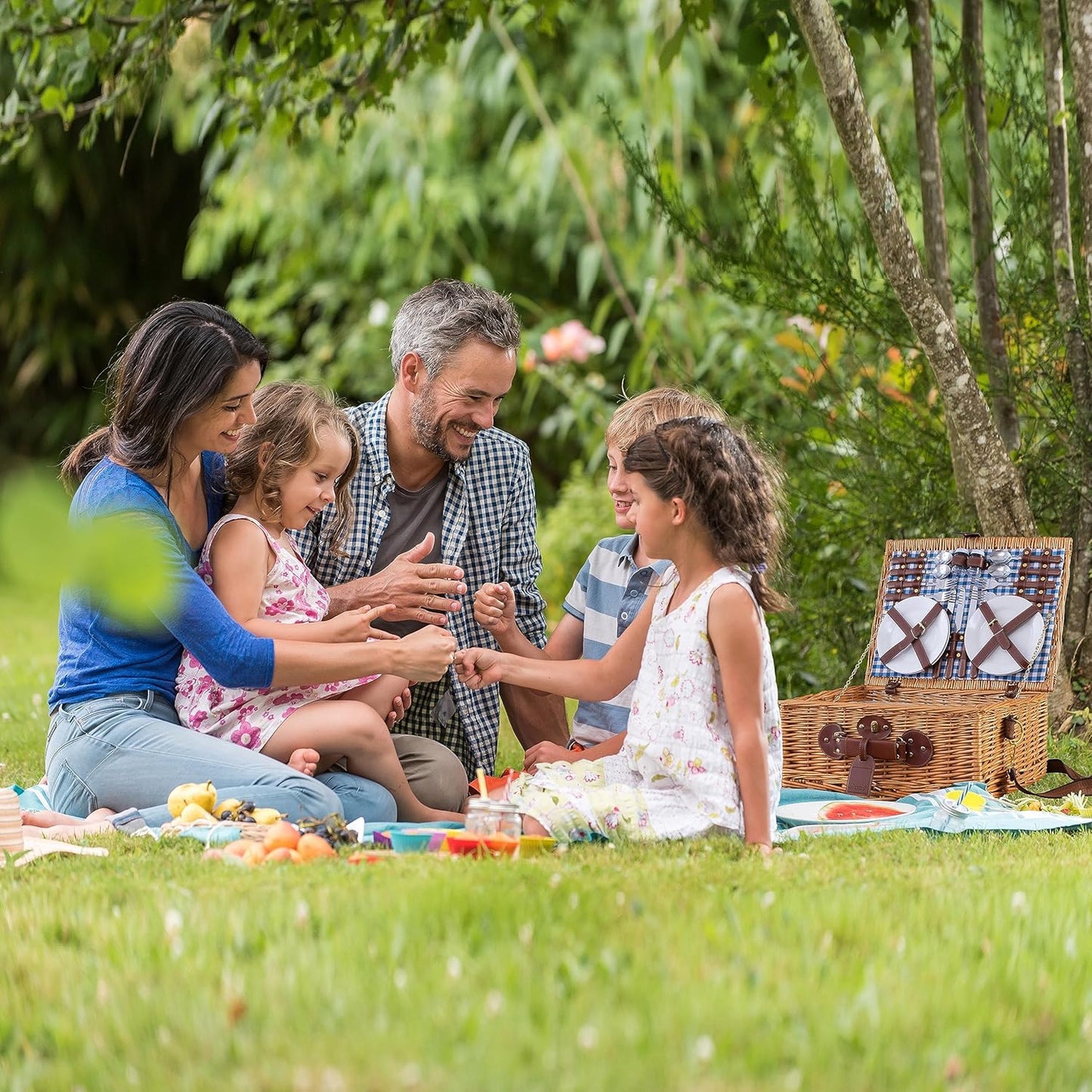 Handgefertigter Picknickkorb für 4 Personen, Picknickkorb für 4 Personen - Blau / 1