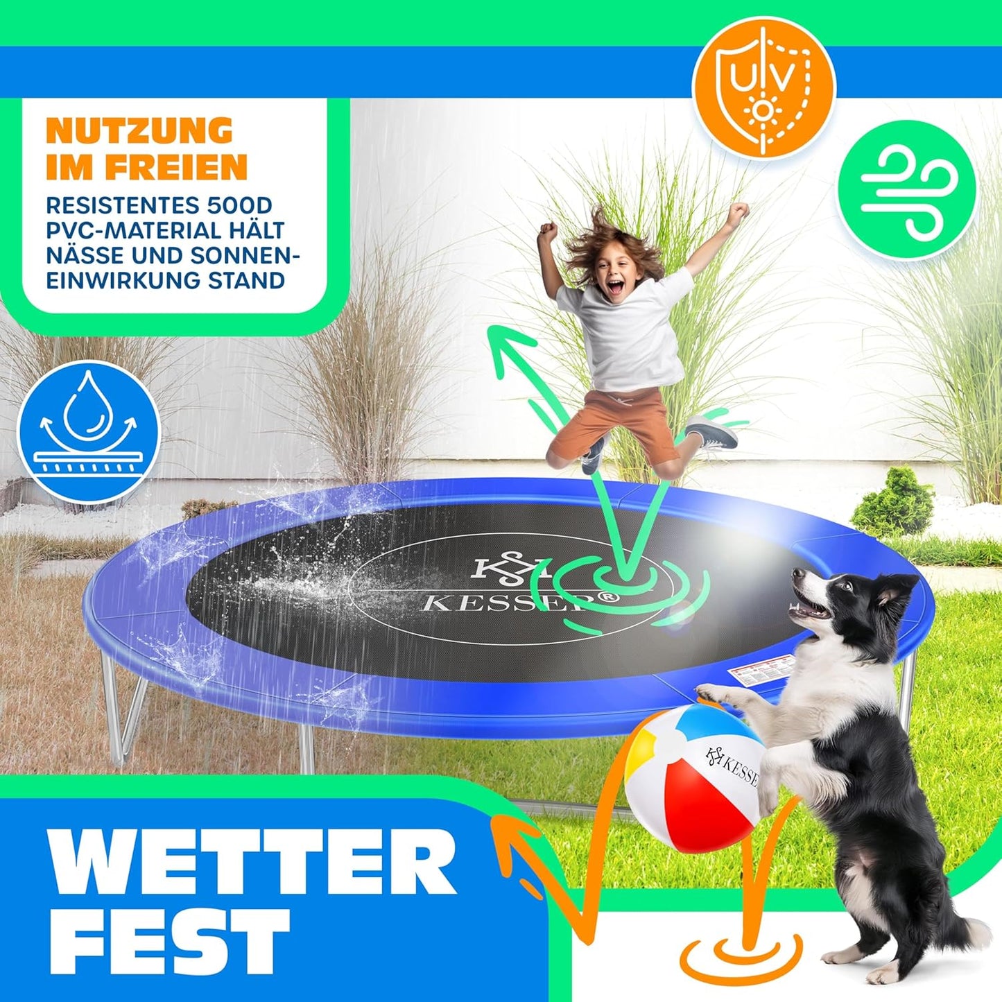 Trampolin Randabdeckung UV-beständig, Blau 366 cm