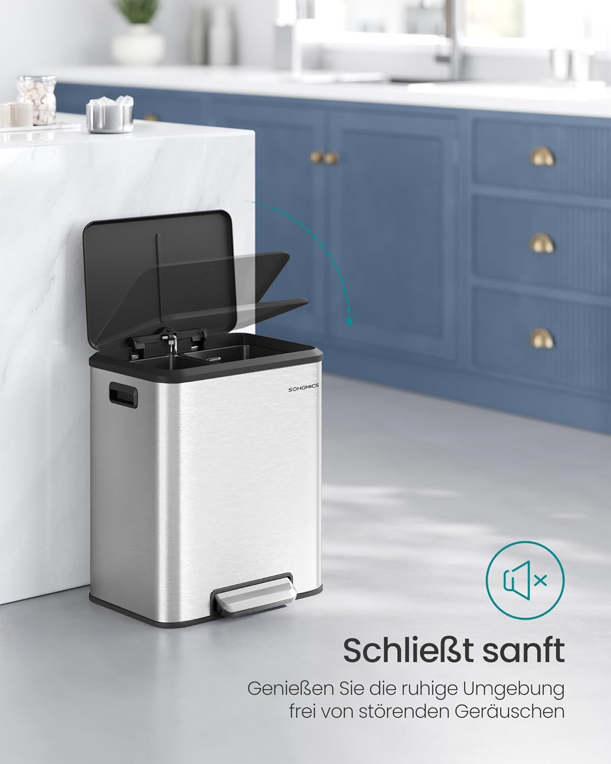 LTB544E01 Mülltrennsystem mit Softclose-Deckel (2 x 15 L), metallicsilber
