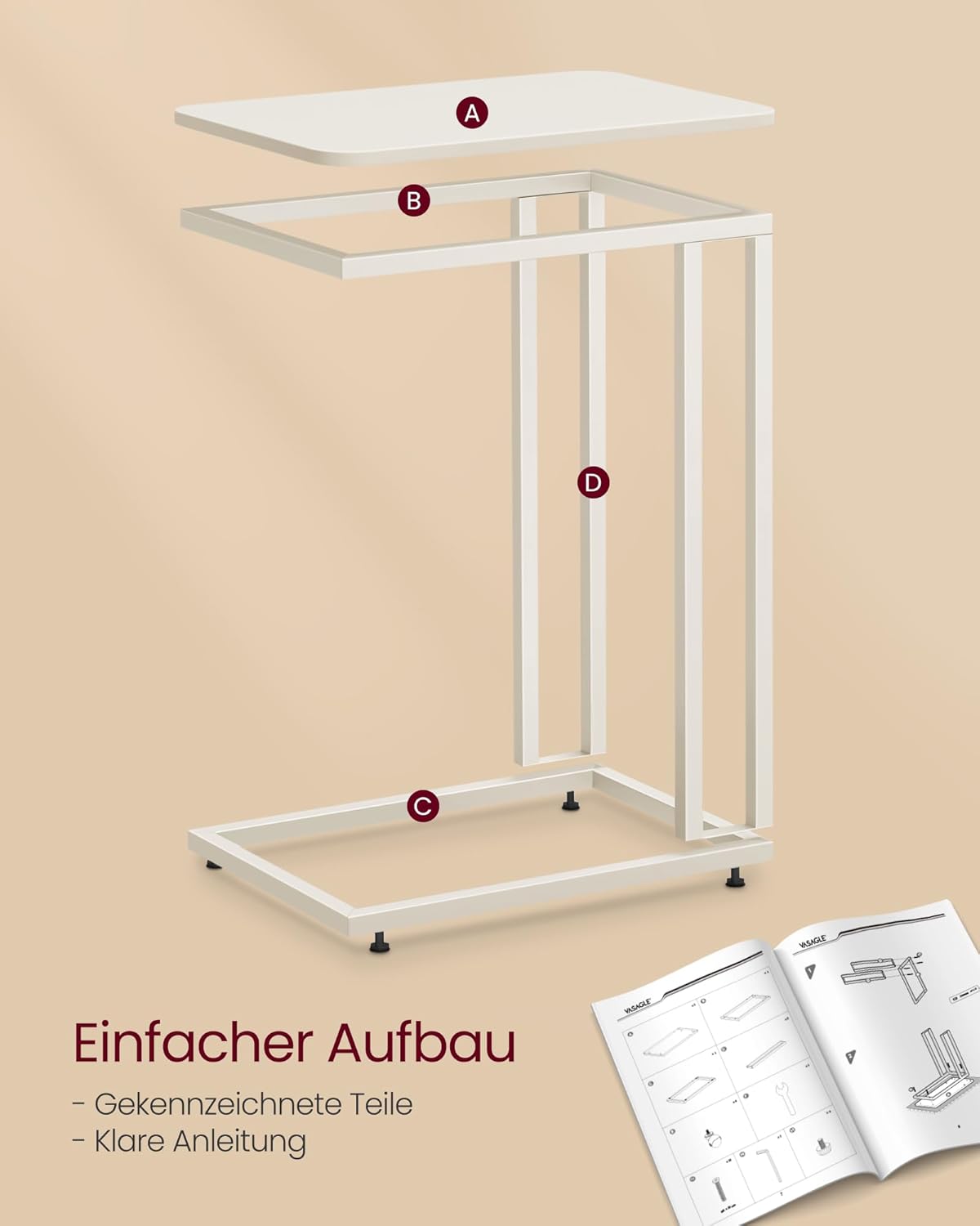LNT050W77 Beistelltisch mit Rollen, 1 Cremeweiss